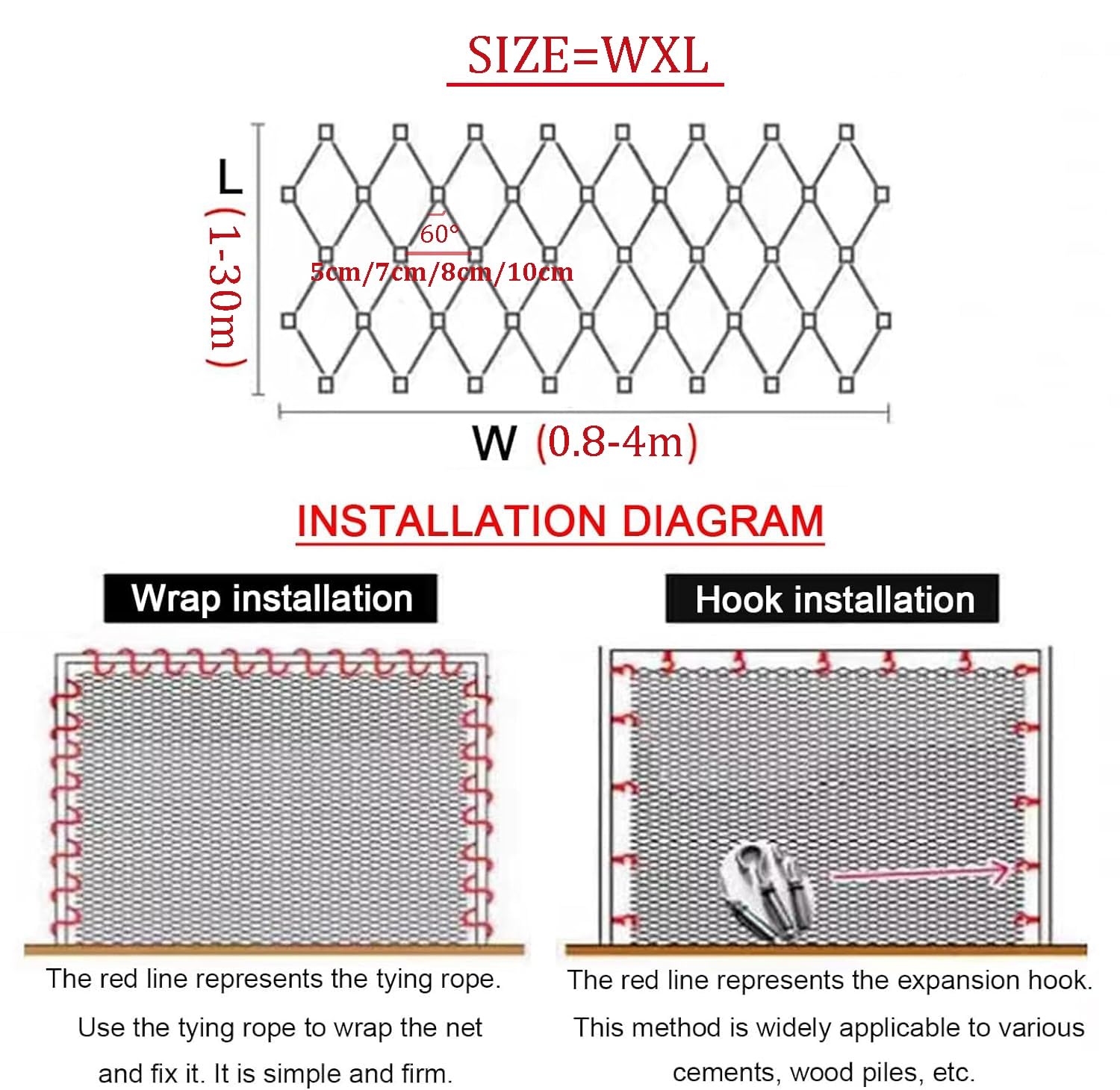 Flexibles inless Stahlseilgeflecht, sicheres Netz für Geländer, 9 cm, 2 mm, Hirsch- und Geflügelzaun, schwerer Tierschutz (0,8 x)
