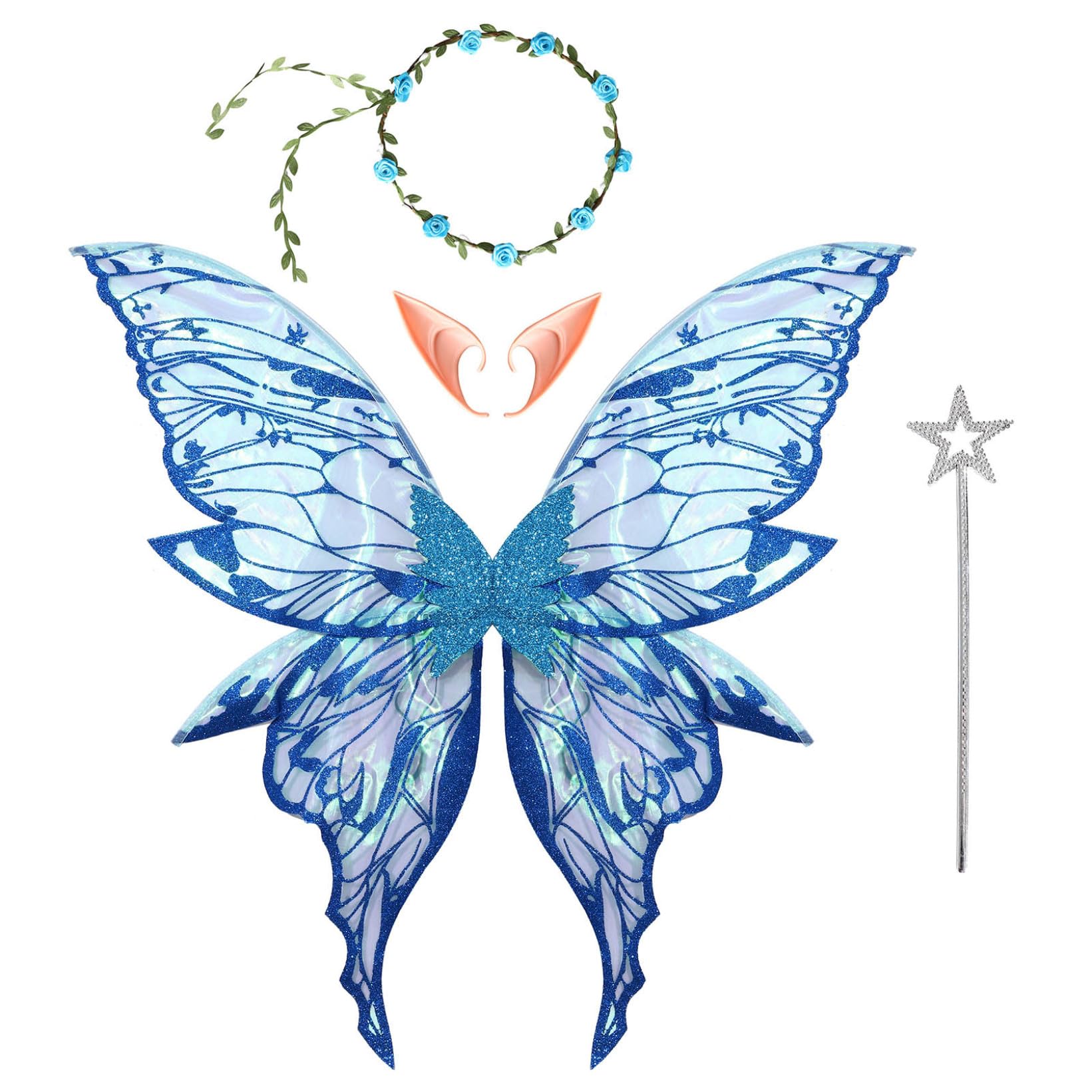 JanJean Fairy Wings Fairy Wings for Adult Women Girls Butterfly Wings Fairy Wings for Halloween Birthday Chrismas Party Blue One Size