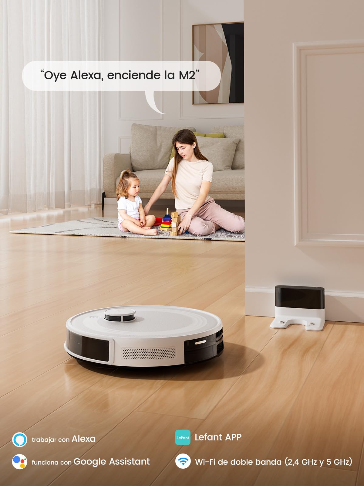 Lefant Robot Aspirador y Fregasuelos M2, 6000 Pa, dToF Navegación Láser, TotalSurface, Alexa/i Watch
