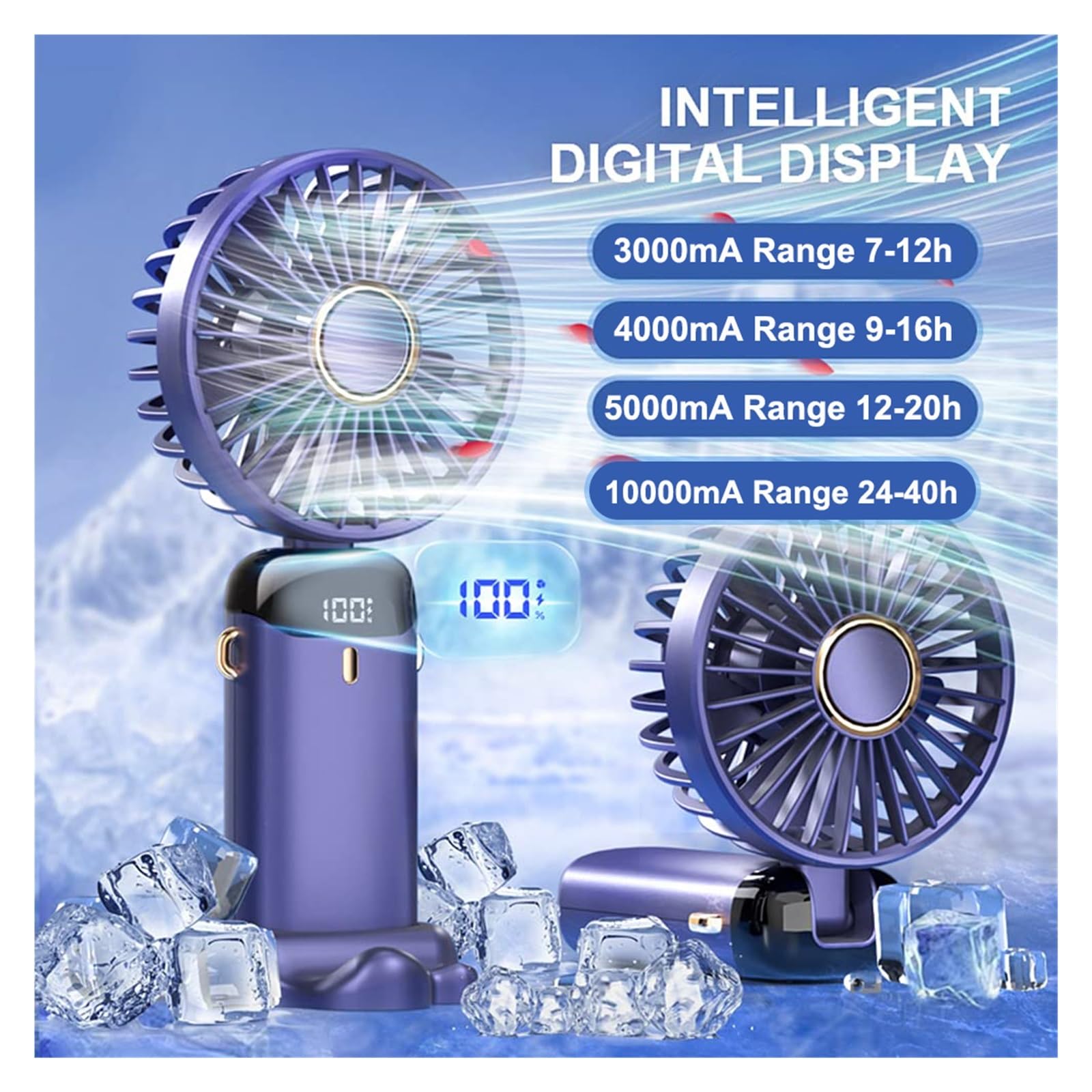 Mini Ventilatore Con Display A LED Portatile Da Viaggio Collo Gamma 7-20 Ore Condizionatore D'aria Fredda Estiva Ricarica USB For Esterni Vento Forte(5000mA 12-20h Range)