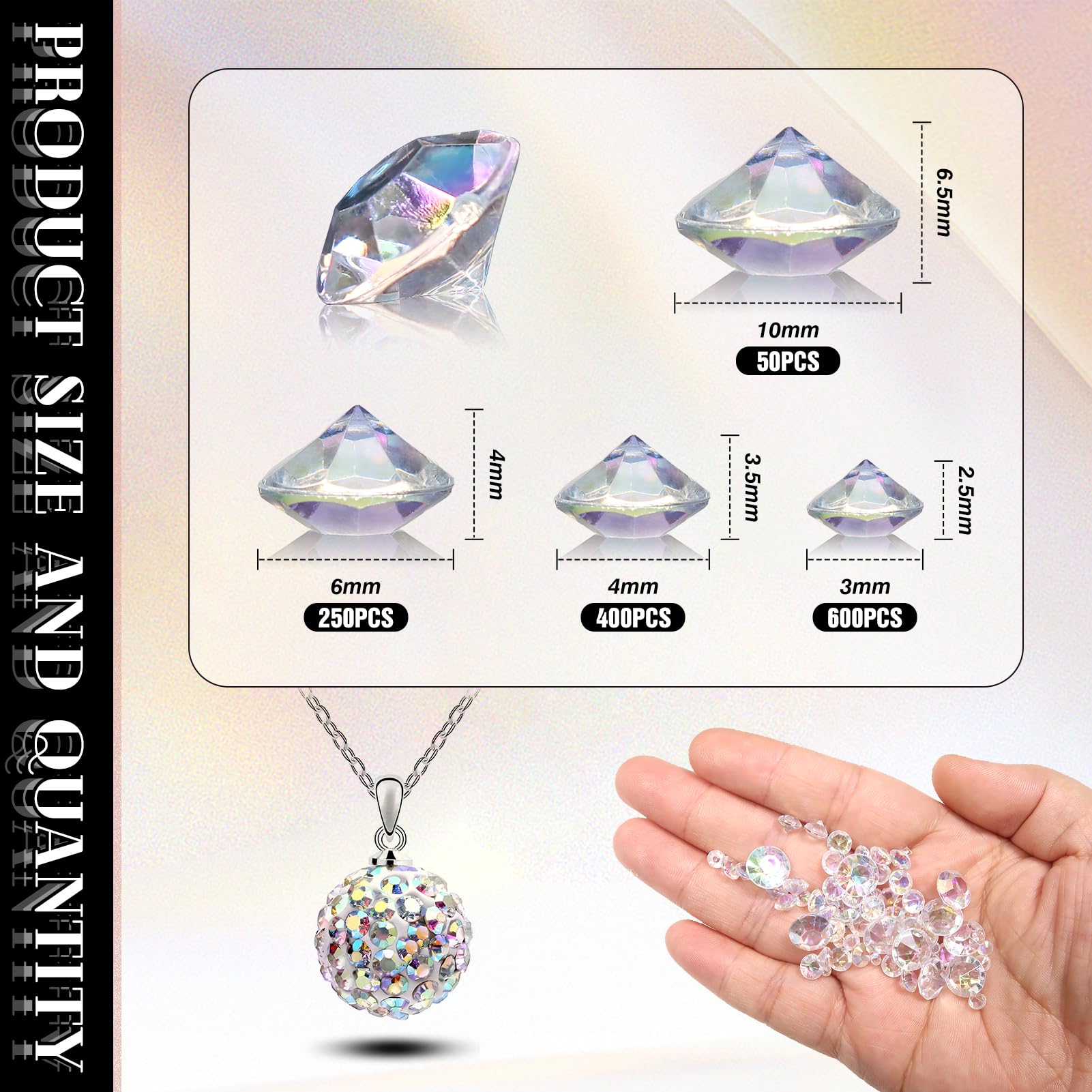TOAOB 1300 sztuk AB kolorowe diamenty dekoracyjne 3 mm 4 mm 6 mm 10 mm akryl kryształ diament konfetti dekoracja stołu dekoracja weselna