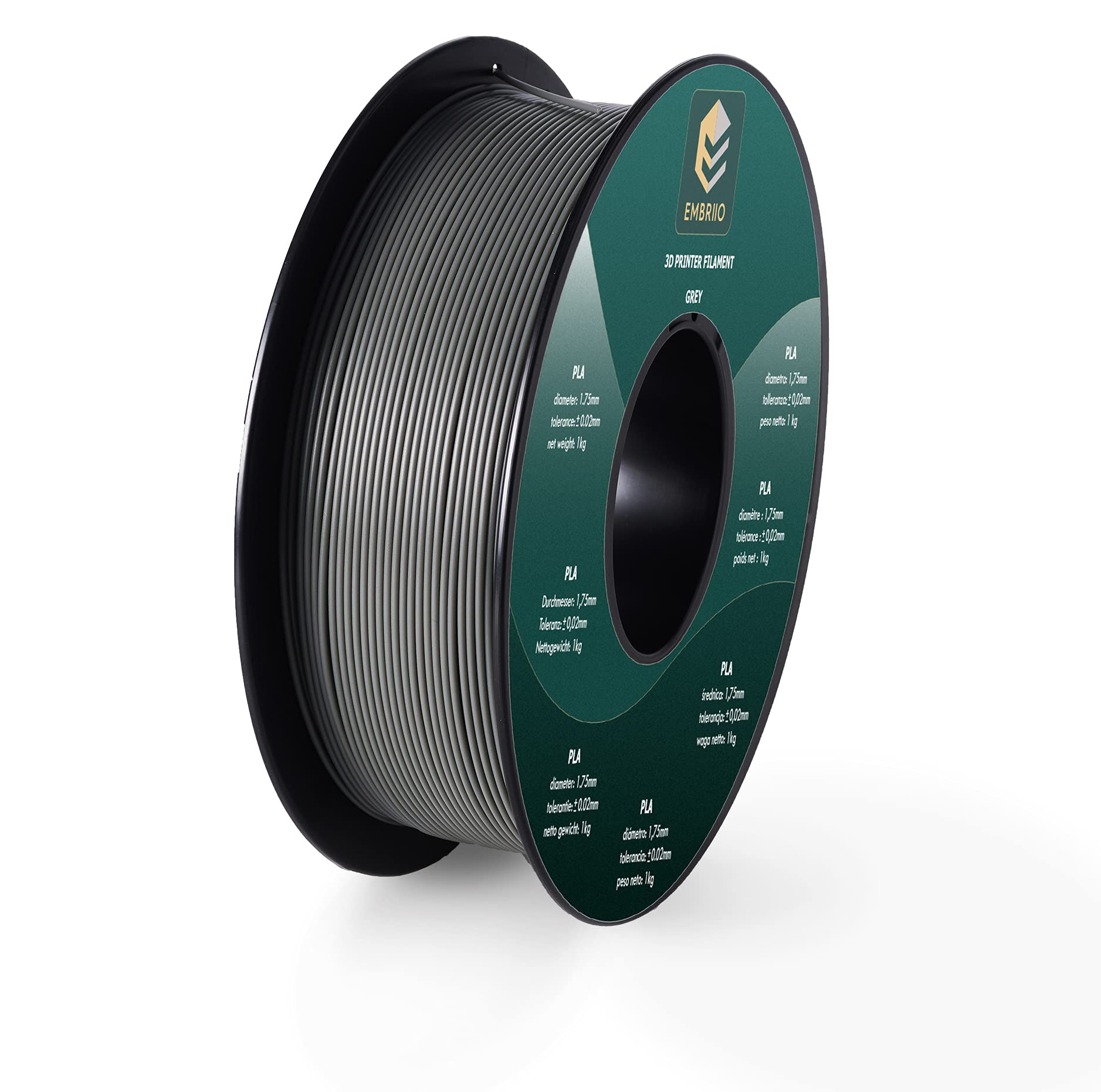 Embro PLA 1.75mm 3D Filament Tangle-Free, High Strength Toughness 1kg (2.2lbs) Premium, Tolerance Accuracy +/- 0.02 mm (Grey)