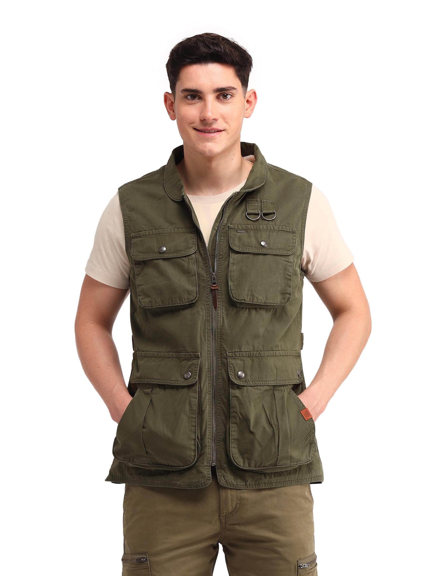 u.s. polo assn. denim co. Men's Green Solid Spread Collar Sleeveless Casual Cotton Regular Fit Jacket-picture-15
