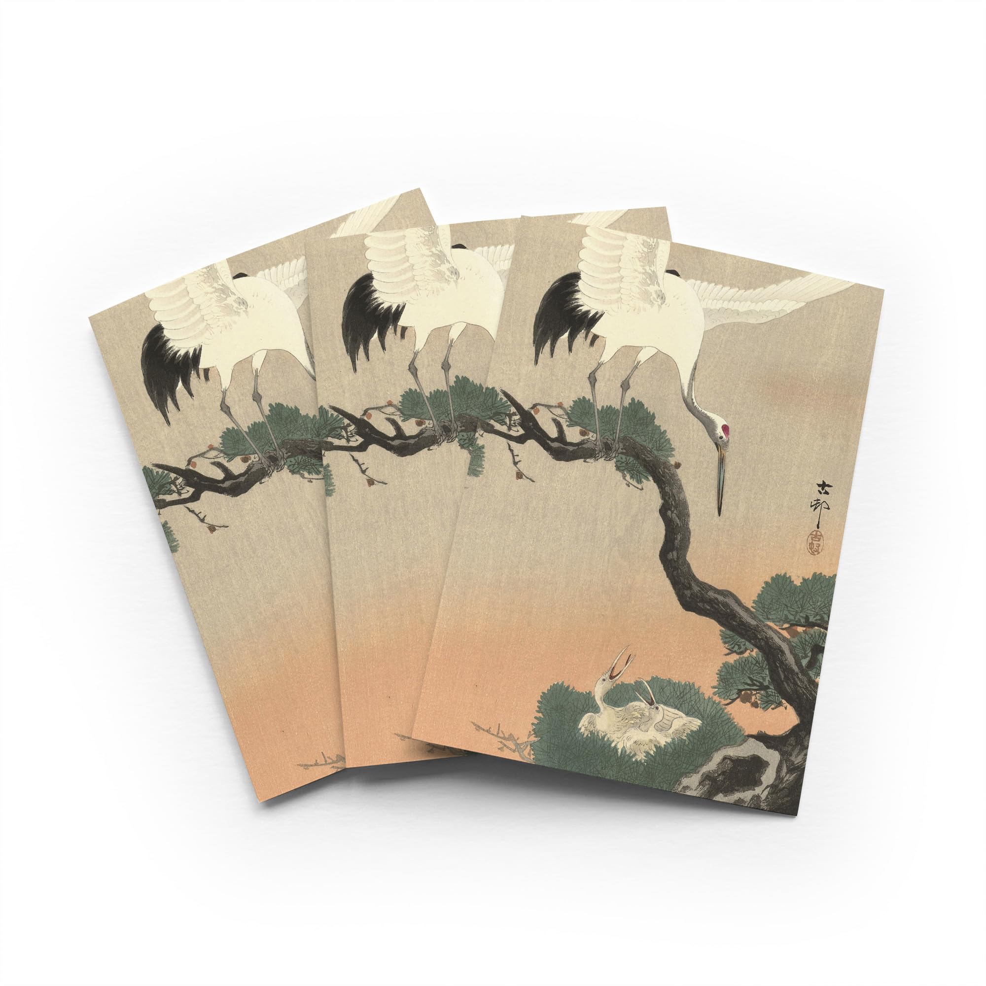 Ohara Koson Crane Pine Greeting Card Japanese Fine Art Any Occasion Set of 3 Blank Inside 5x7 Inch 13x18 cm