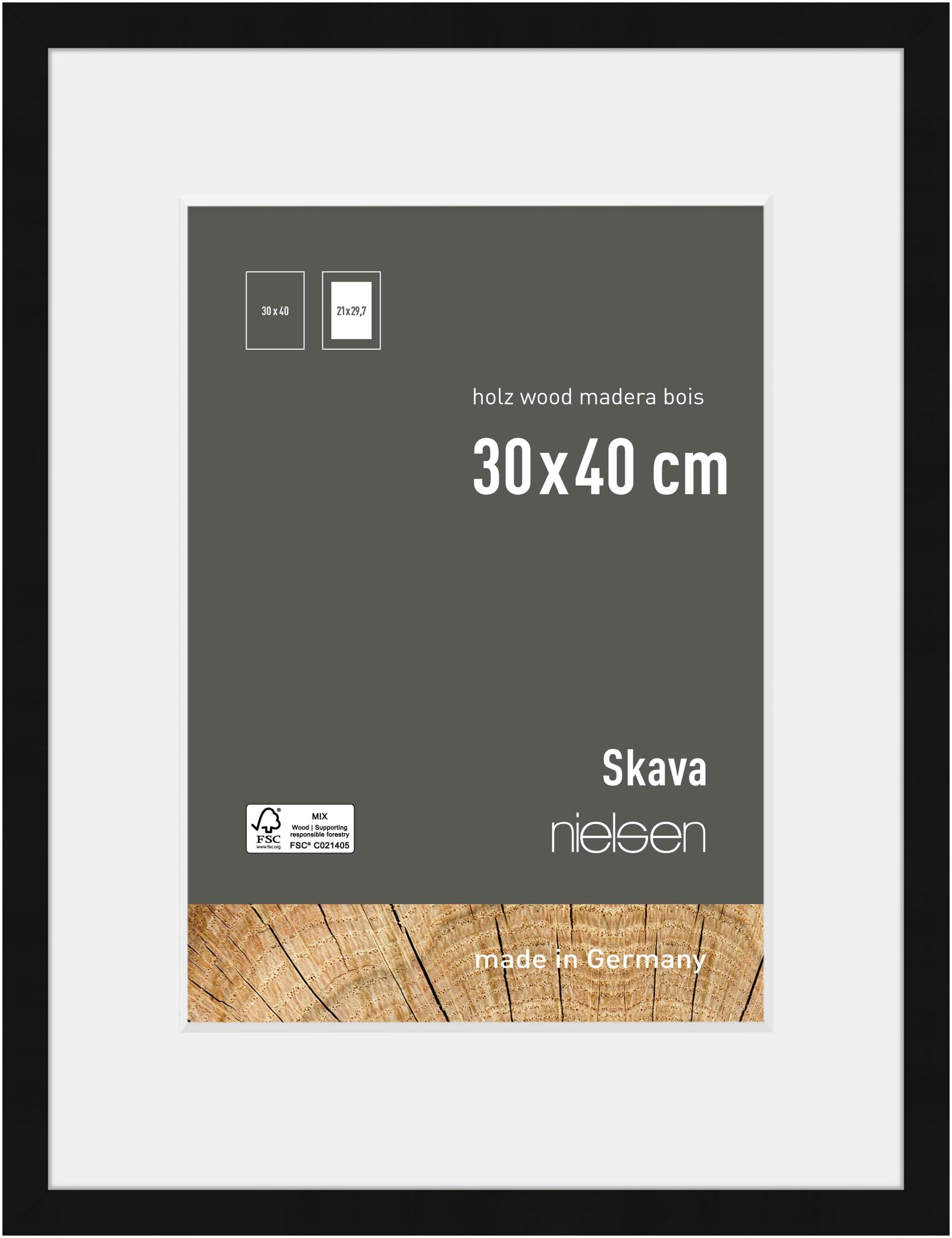 Nielsen Skava 30x40cm Wooden Picture Frame Black - A4 Mount & Glass Front