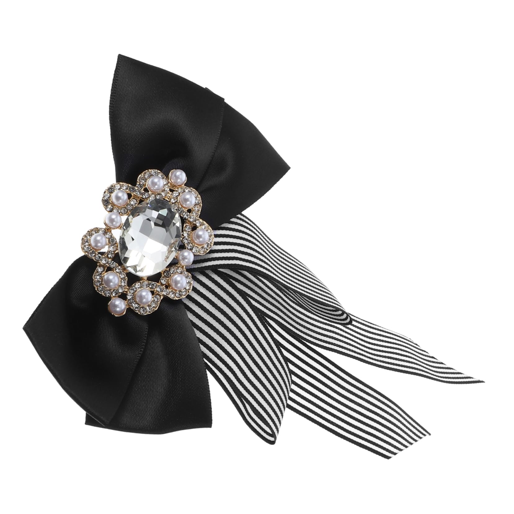 VANZACK Pre-tied Bow Tie for Women Black White Neck Tie Dress Accessory Rhinestone Pearl