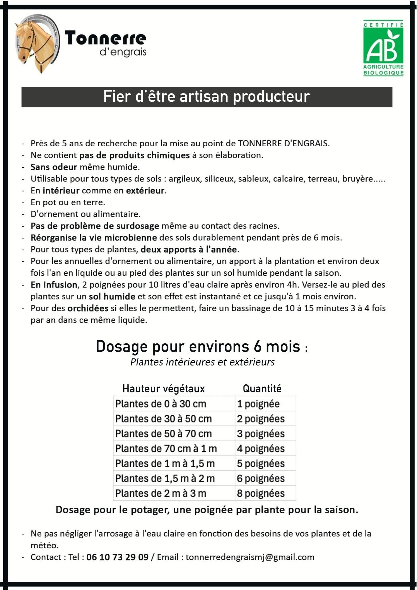 Tonnerre d'Engrais Fertilisant Naturel, 100% crottin de cheval, 4KG Organique pour Potager, plantes intérieur et extérieur
