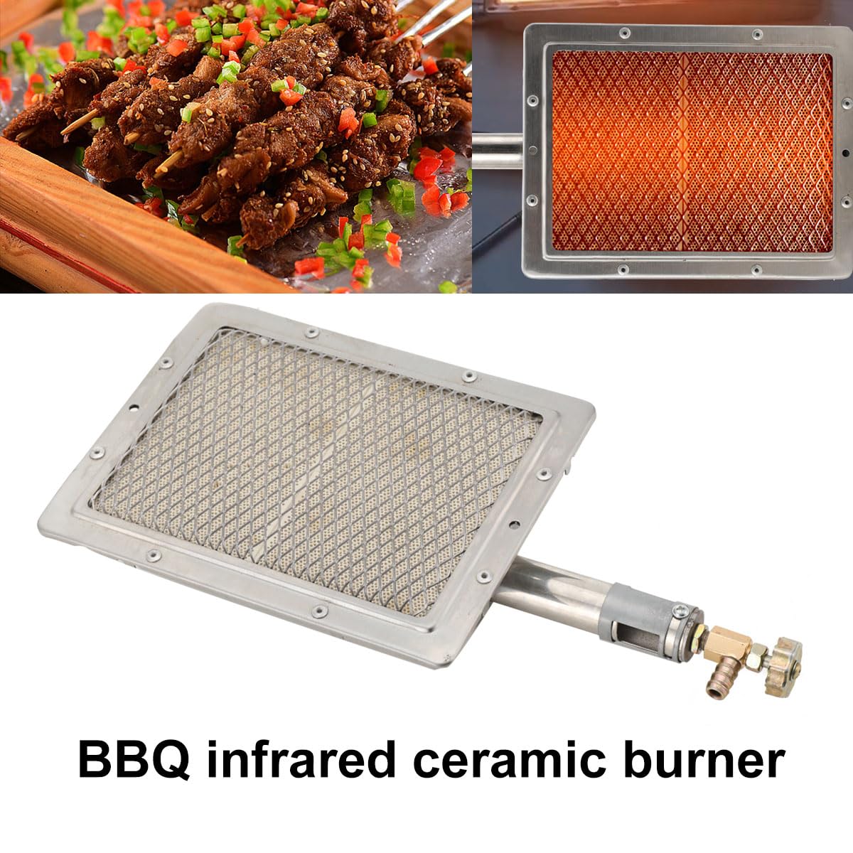 Brûleur latéral infrarouge pour barbecue - Brûleur à gaz infrarouge - Brûleur à gaz - Élément chauffant - Chauffage en céramique - 22 x 17 cm - Rectangulaire
