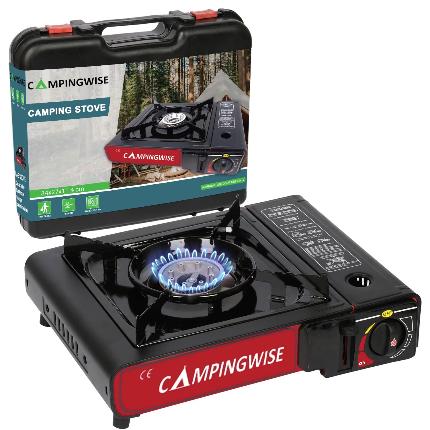 Réchaud De Camping Gaz à Portable - Réchaud de Camping à 1 Brûleur avec Mallette de Transport - Matériel De Camping pour Le Plein Air, Les Voyages et Les Activités Familiales – Campingwise