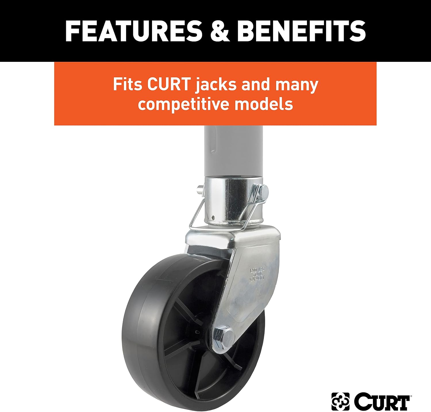 CURT 28276 6-Inch Caster Trailer Jack Wheel Replacement, Fits 2-In Tube, 1,200 lbs