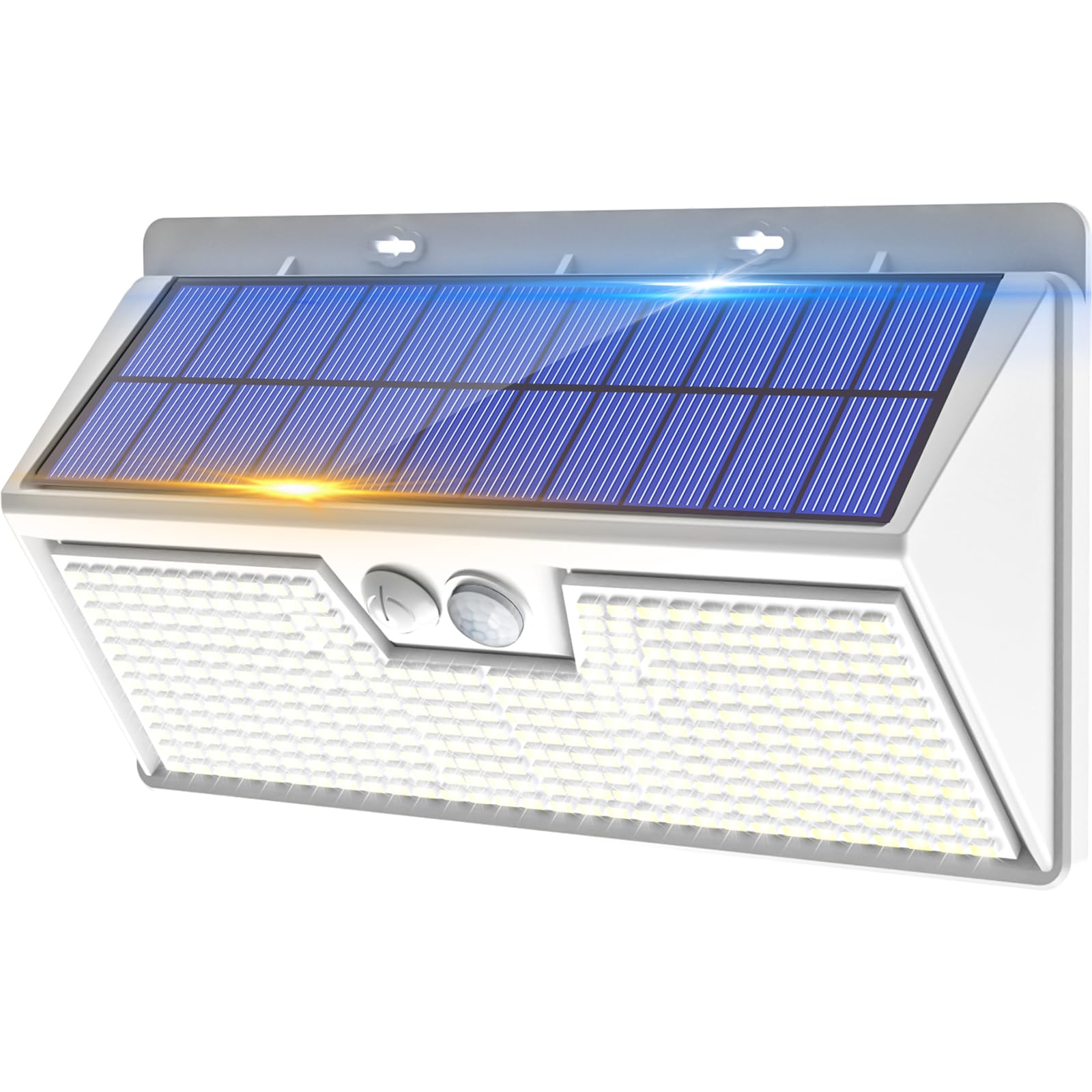 Solar Security Lights Outdoor Motion Sensor, White 318LED Led Solar Powered Light with 3 Lighting Modes, IP65 Waterproof Wireless Pir Wall Light for Outside Garden Fence Yard-Cold White