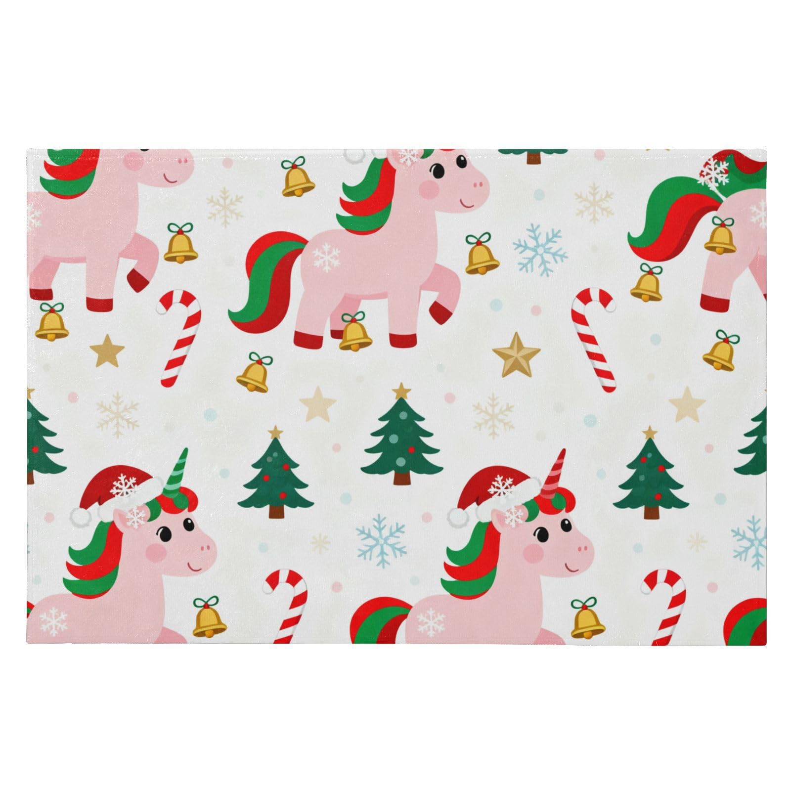 Tapis de sol lavable antidérapant licornes de Noël pour entrée cuisine et salle de bain