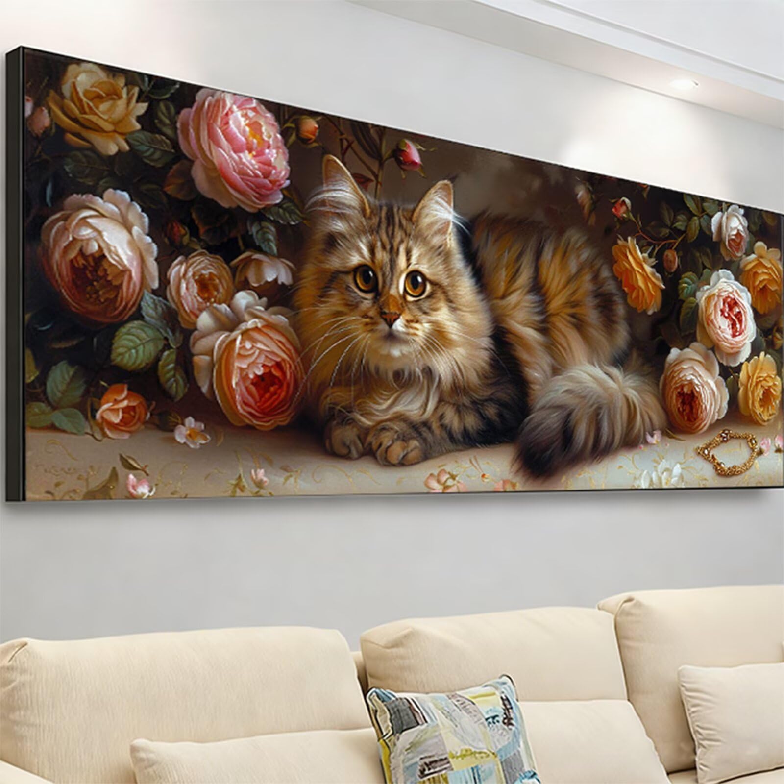 Diamentowe malowanie dla dorosłych, 5D diamentowe rysunki piwonia diament sztuka kot duży obraz diamentowy, DIY rzemiosło dla dorosłych, 210 x 70 cm haft krzyżykowy diament płótno, dekoracja ścienna