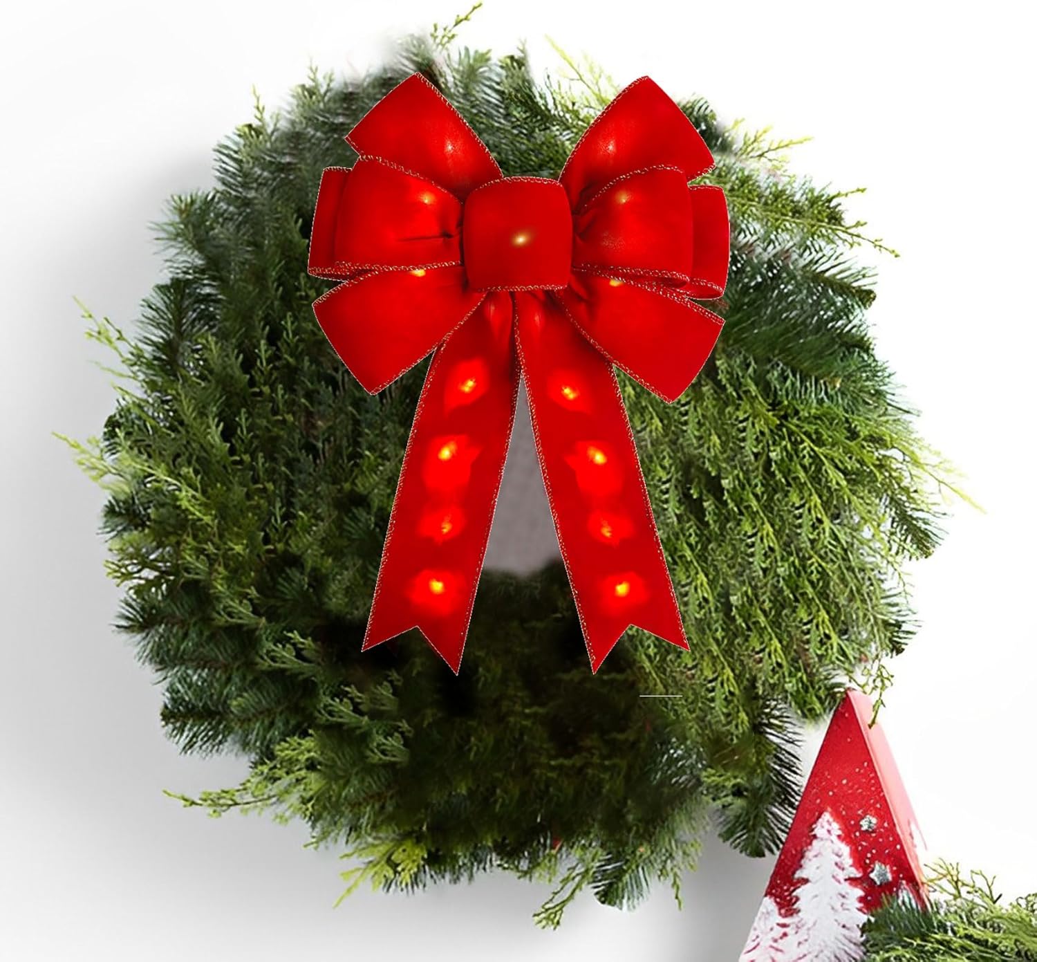 Red Christmas Bows with LED Lights Large Velvet Bow for Wreaths, Tree, Outside Decorating, Outdoor (12 * 14 inch) - Image 3