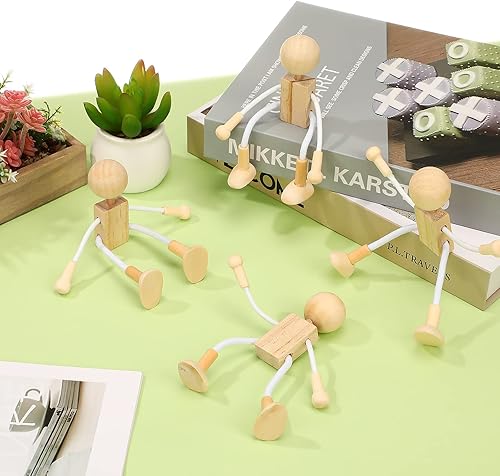 Miniatura 4 de Milisten 4 piezas de madera con clavijas de madera sin terminar, robot de muñeca para bricolaje, pintura, manualidades, arte, juego de clavijas,