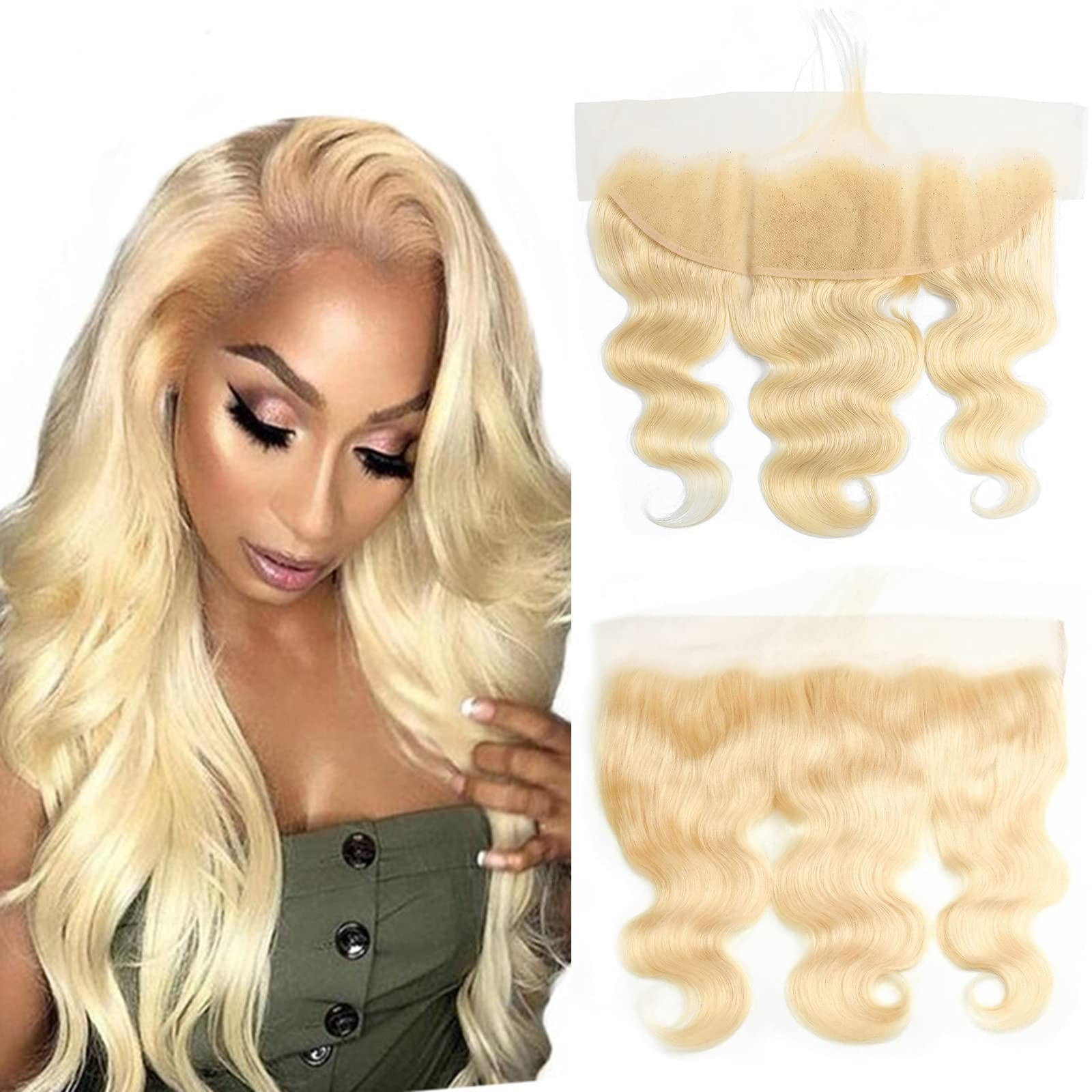 613 lace frontal 13X4 Lace Closure Blonde Frontal Brazilian Hair Body Wave Closure 13X4 Ear To Ear Free Part Swiss Lace Frontal 100% Unprocessed Brazilian Virgin Human Hair 12 Inch