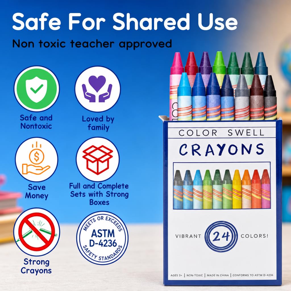 Color Swell Lot de 4 paquets de 24 crayons de couleurs vives durables pour enseignants