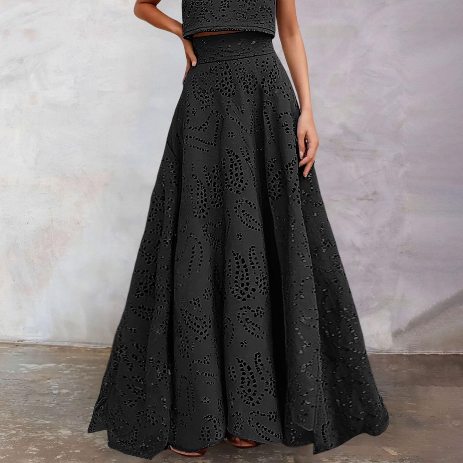 Faldas Mujer Talla Grande, Falda Mujer Talla Grande,de con Estampado Floral y Detalles de Calado para Vacaciones de Verano y Primavera Incluye Top a Juego