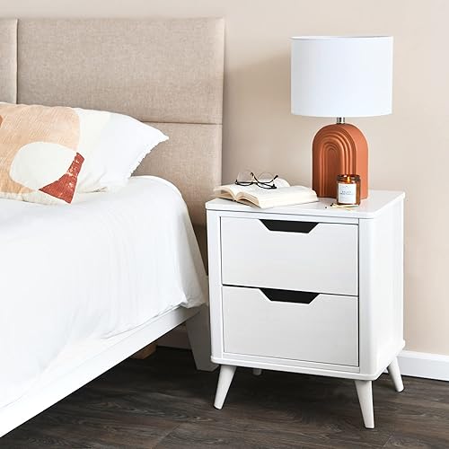 Miniatura 2 de Main + Mesa Yume Mid Century Modern Solid Wood Nightstand with 2 Storage Drawers, White Finish