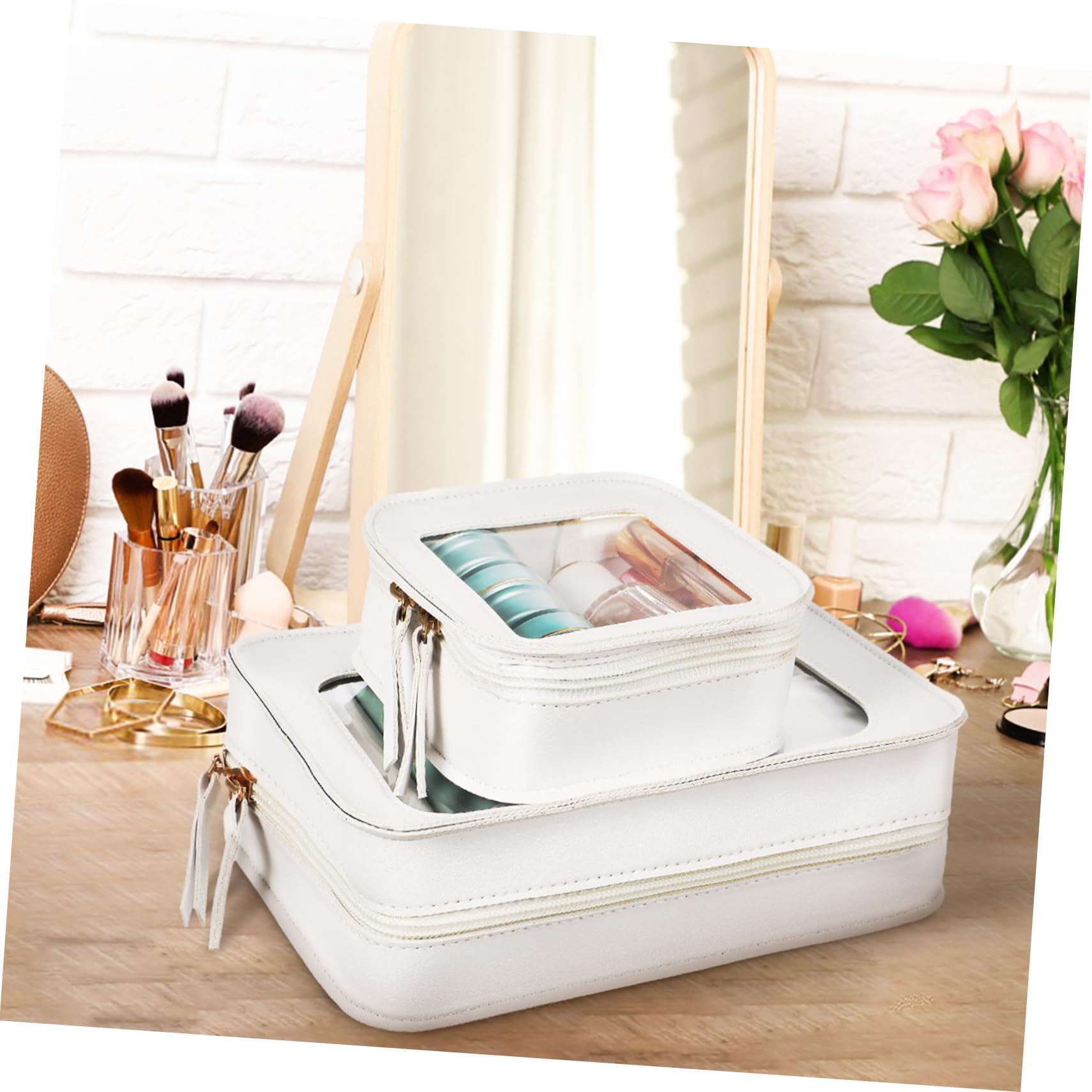 Holibanna Borsa Cosmetica Trasparente Pvc 2 Pezzi Pochette da Viaggio Quadrata con Cerniera per Donna