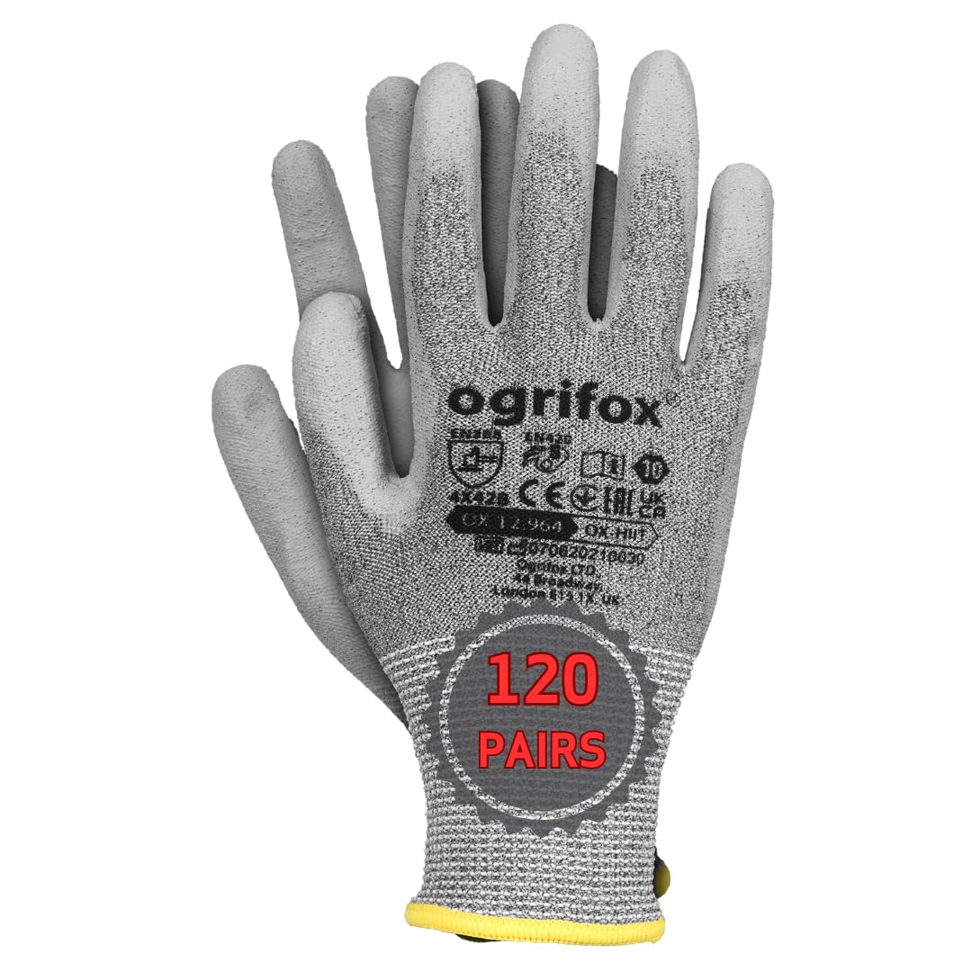 OgrifoxOX-HIIT Pack of Nylon Gloves, Protective Gloves, Work Gloves OX.12.964, Steel-Gray, Size 10, 120 Pairs