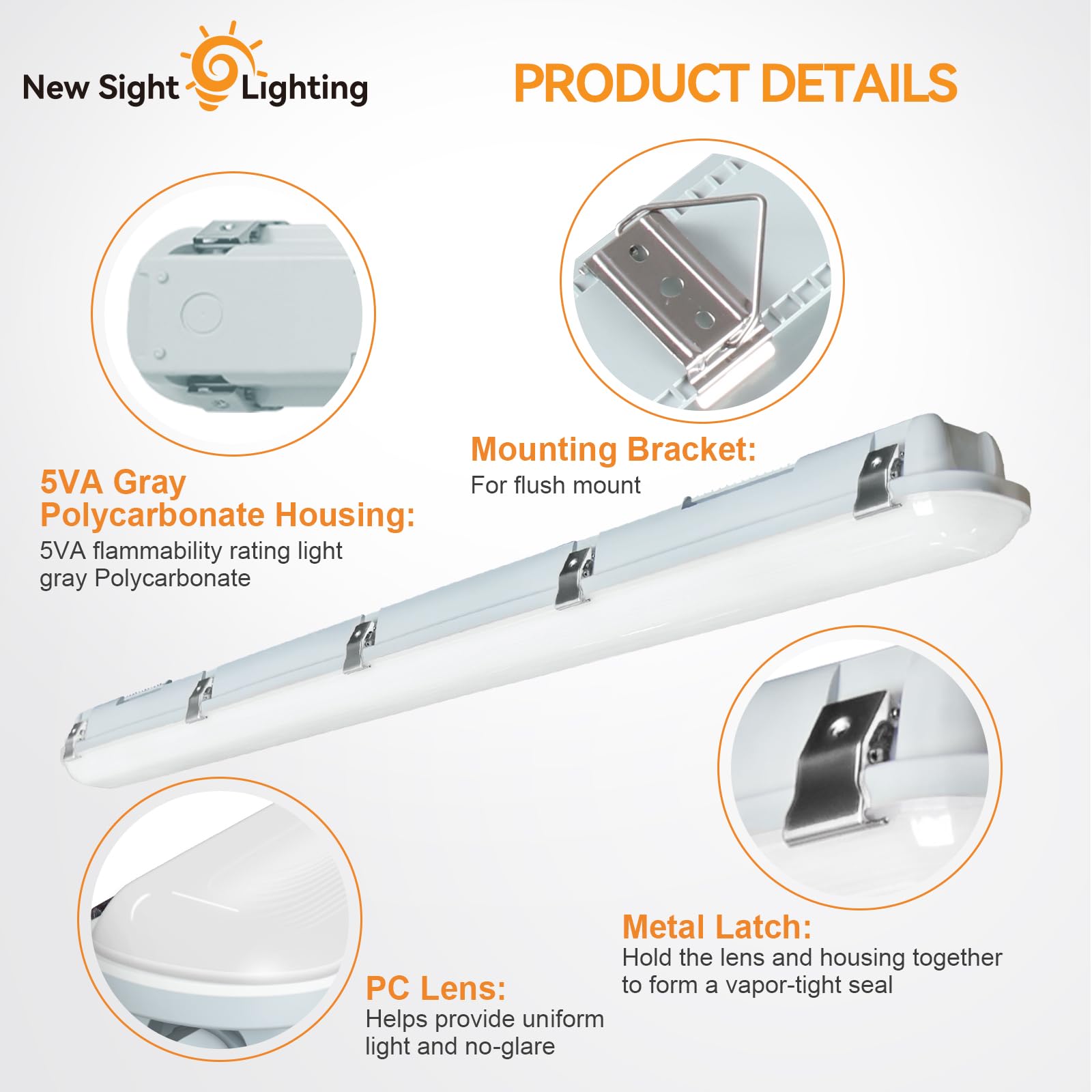 8FT LED Vapor Tight Light 3500K 4000K 5000K Adjustable 8450 9750 11700LM 120-277V 0-10V Dimmable Vapor Proof Fixture — view 5