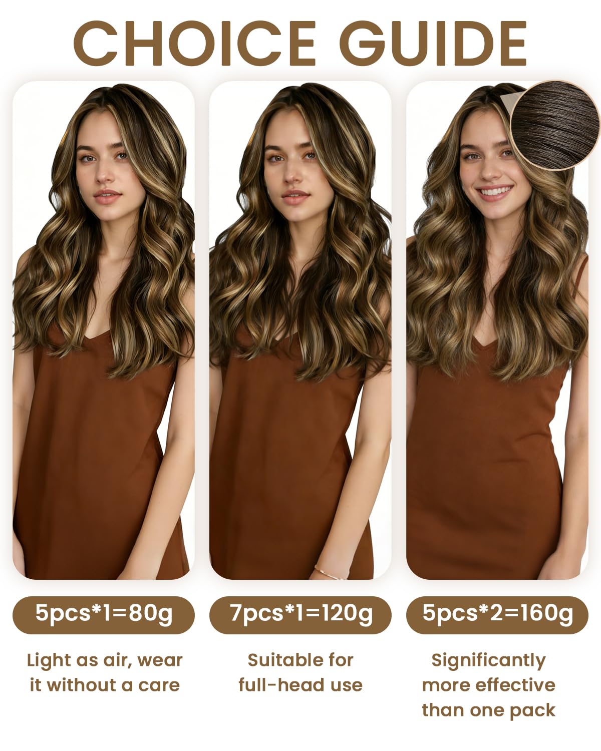 Hetto Extension Cheveux Naturel Clip Balayage Marron Foncé Extension Clip Cheveux Naturel Blond Caramel Invisible Humain Remy Lisse Légère et Confortable Usage Quotidien 30cm 80g 5pcs #4/27/4