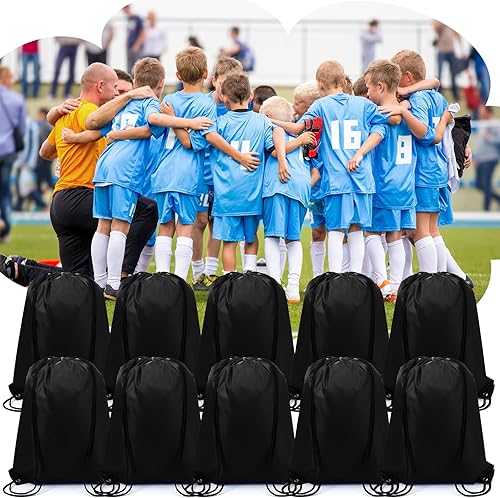 Miniatura 7 de 100 bolsas de cordón con cordón a granel, bolsas de almacenamiento para deportes, gimnasio, viajes, Negro, 16.5 inches in length and 13.4 inches in