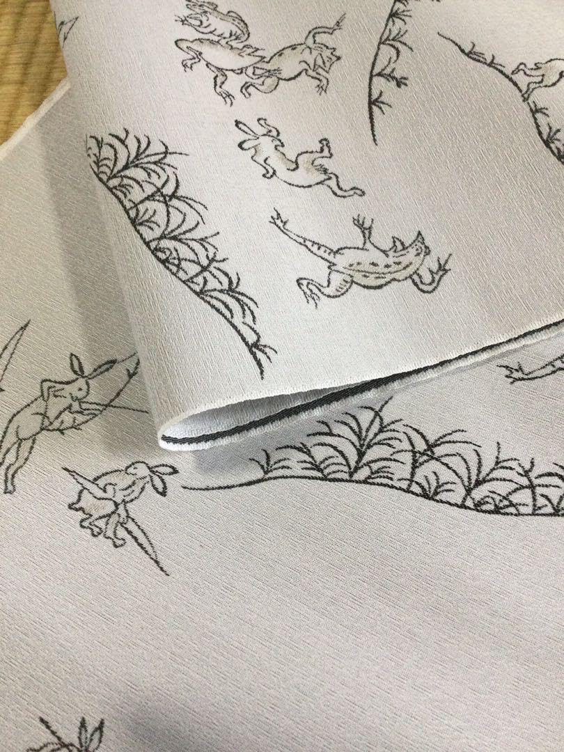 素敵な装い！綿芯仕立済み西陣名古屋帯 「鳥獣人物戯画」オフホワイト