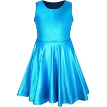 Girls Metallic Dresses Sparkly Shiny Party Twirl Dress Sleeveless Outfits