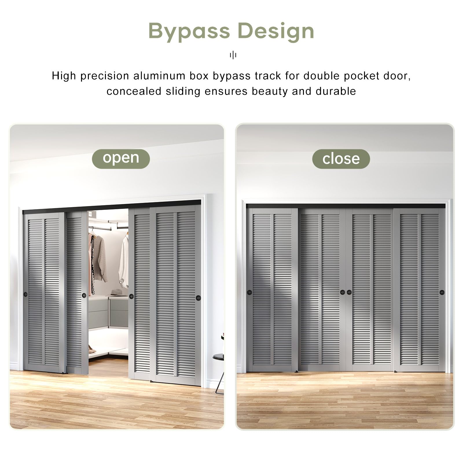 EaseLife Kit de herrajes para puerta corrediza de doble bolsillo corredizo de 8 pies/96 pulgadas, grado comercial, aluminio, riel de puerta de armario para sistema de 4 puertas, se desliza suavemente
