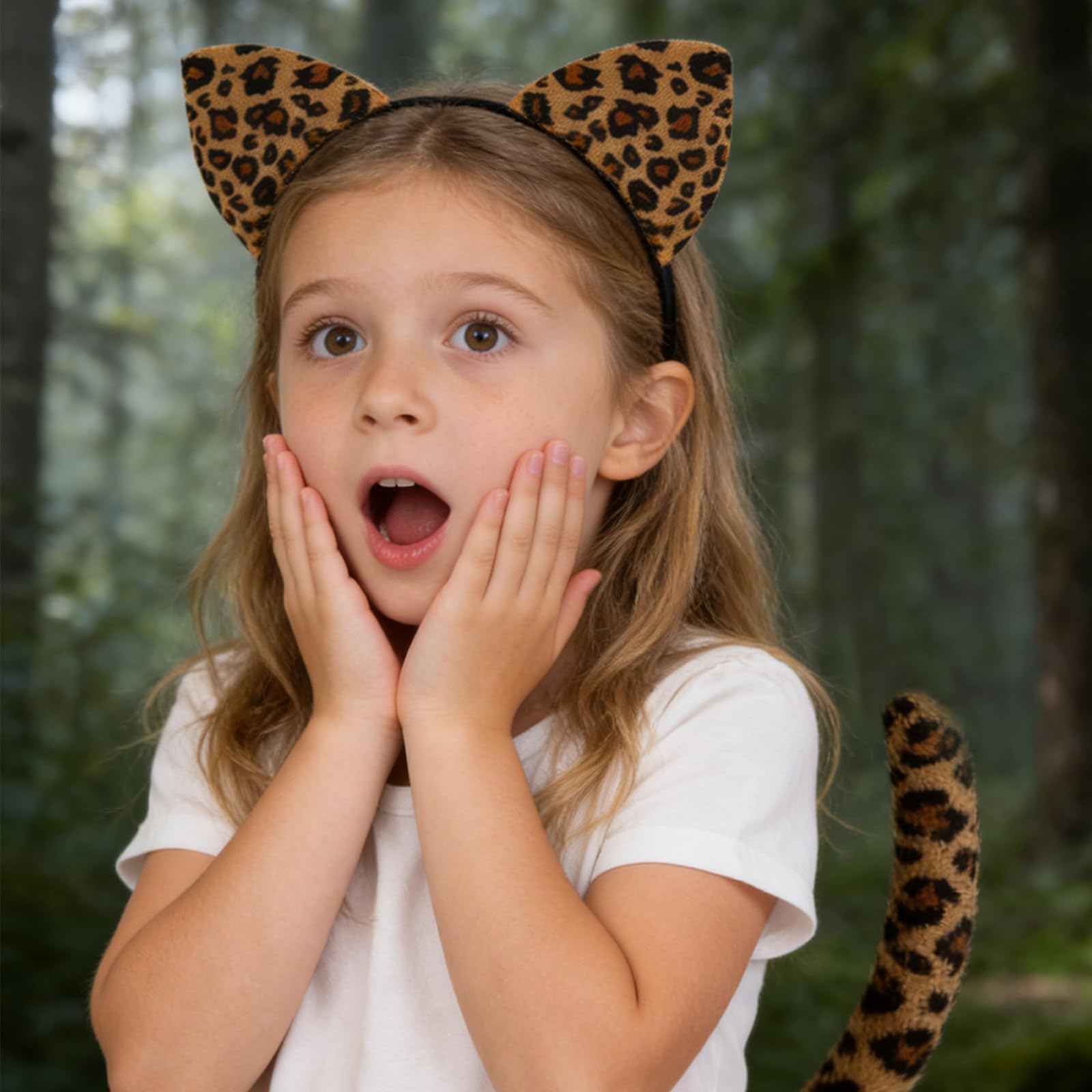 3-Piece Leopard Ears Headband and Tail Set, Adorable Leopard Print Headband, Bow Tie and Tail - Image 3