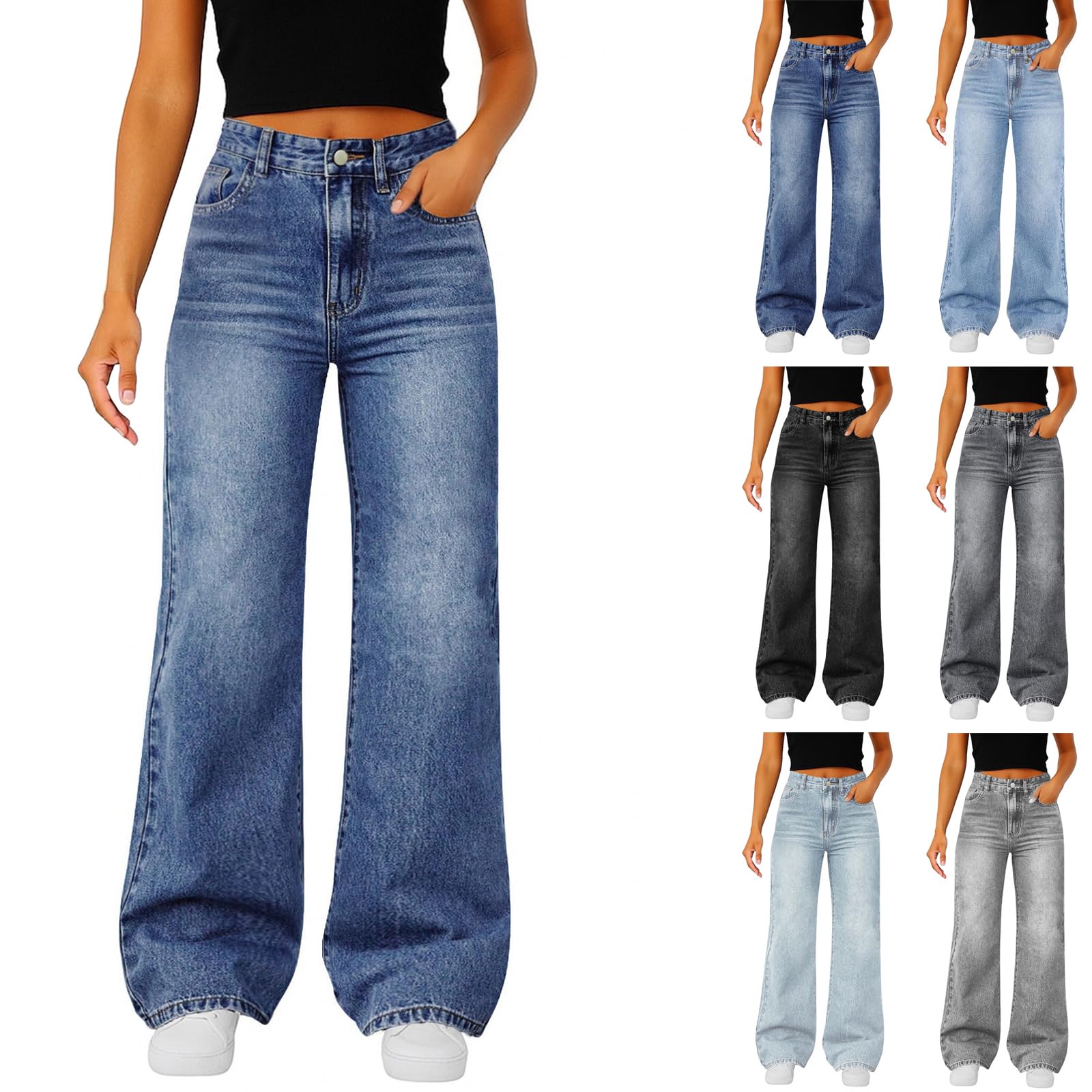 Slakkenreis Woman Wide Leg Jeans High Waisted Baggy Jeans Boyfriend Jean Elastic Waist Stretchy Jean Straight Leg Denim Pants