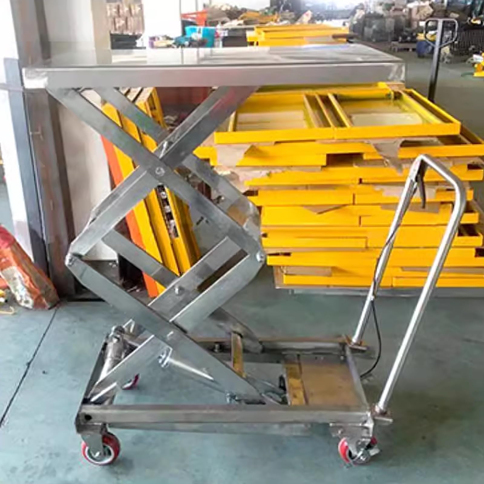 Hydraulischer Doppelscherenhubwagen, Edelstahlhubtisch, 150kg Tragkraft, 126cm Scherenhubwagen (mit 4 Rädern), Manueller hydraulischer Hubwagen for Materialtransport und Heben