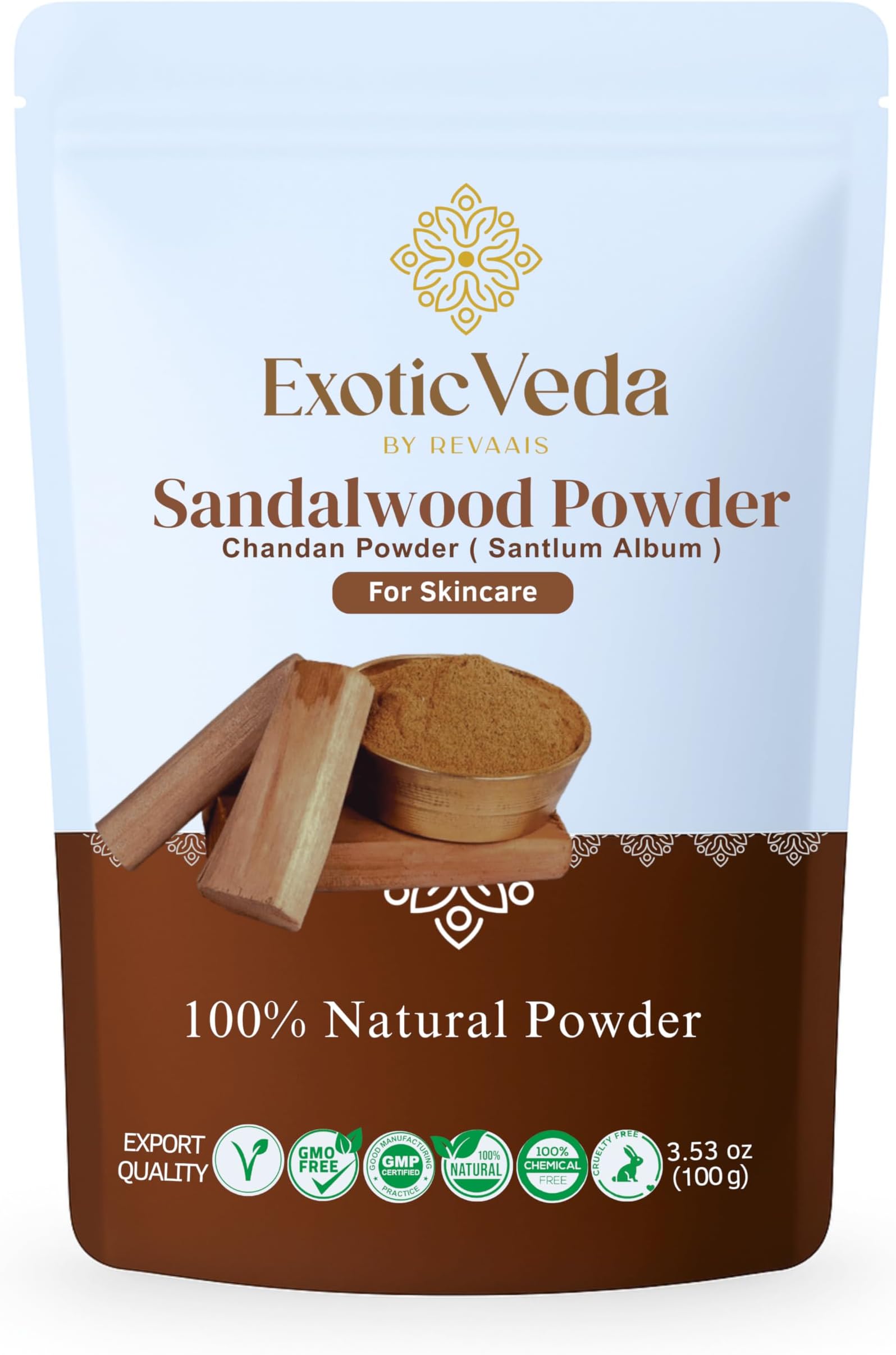 Organic Pure Sandalwood Powder for Face and Skin | Natural Skincare Sandalwood Scent | Anti-inflammatory Chandan Powder | Aromatic Sandalwood Powder Organic | Scented Body Powder