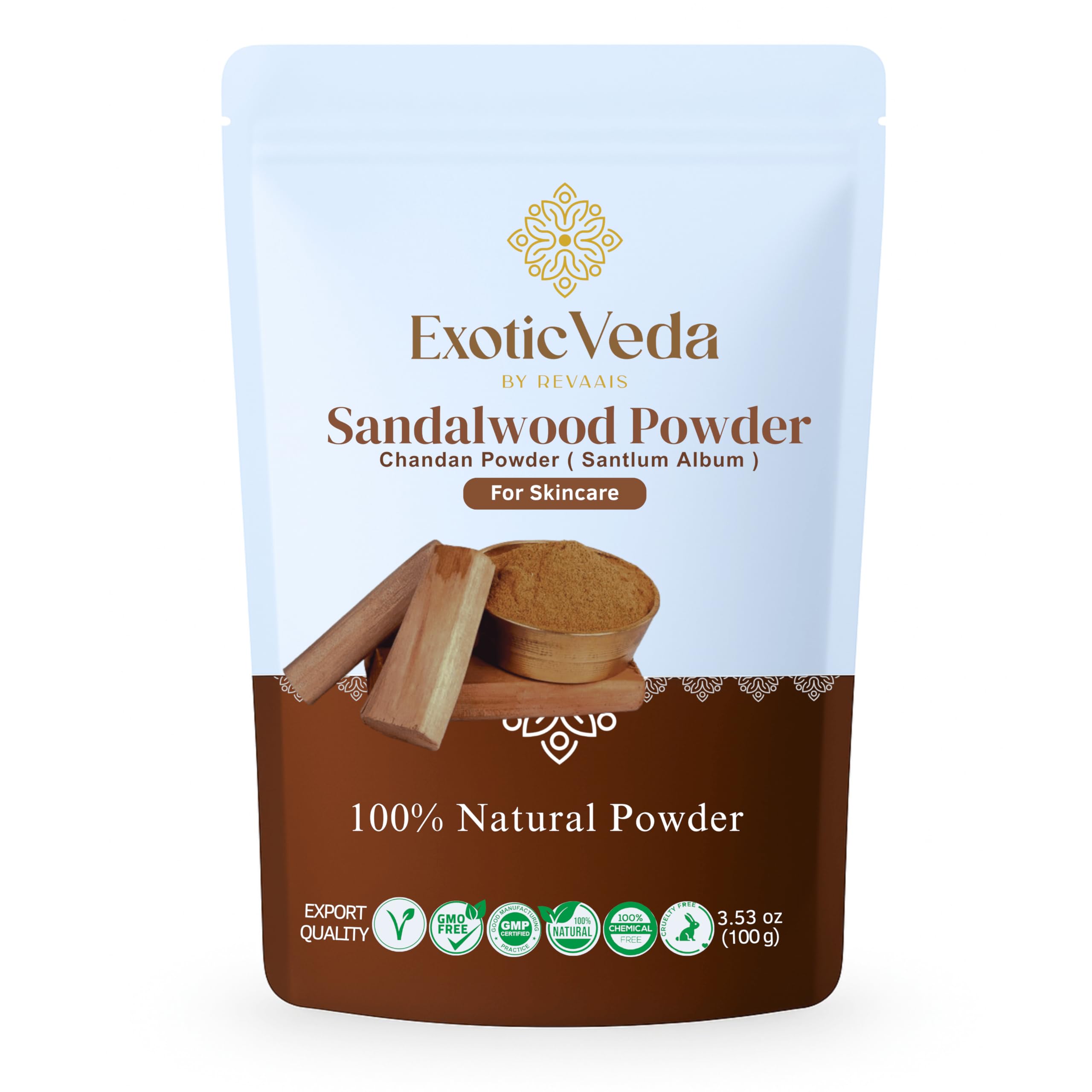 100% Pure Sandalwood Powder (Chandan) – Ayurvedic Face Pack, Mask & Tilak for Glowing Skin, Natural Cleansing & Soothing Powder, 100 g / 3.52 oz