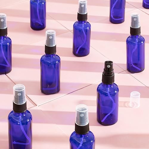 Miniatura 2 de Youngever Paquete de 16 botellas vacías de vidrio azul, recipiente recargable de 2 onzas para aceites esenciales, productos de limpieza o