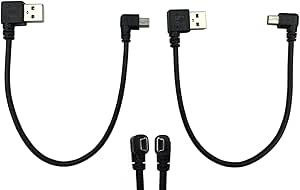 CERRXIAN Mini cable USB de 9 pulgadas Combo Mini USB en ángulo recto y ángulo izquierdo macho a USB tipo A 2.0 en ángulo recto macho sincronización de datos y cable de carga (negro) (paquete de 2) R