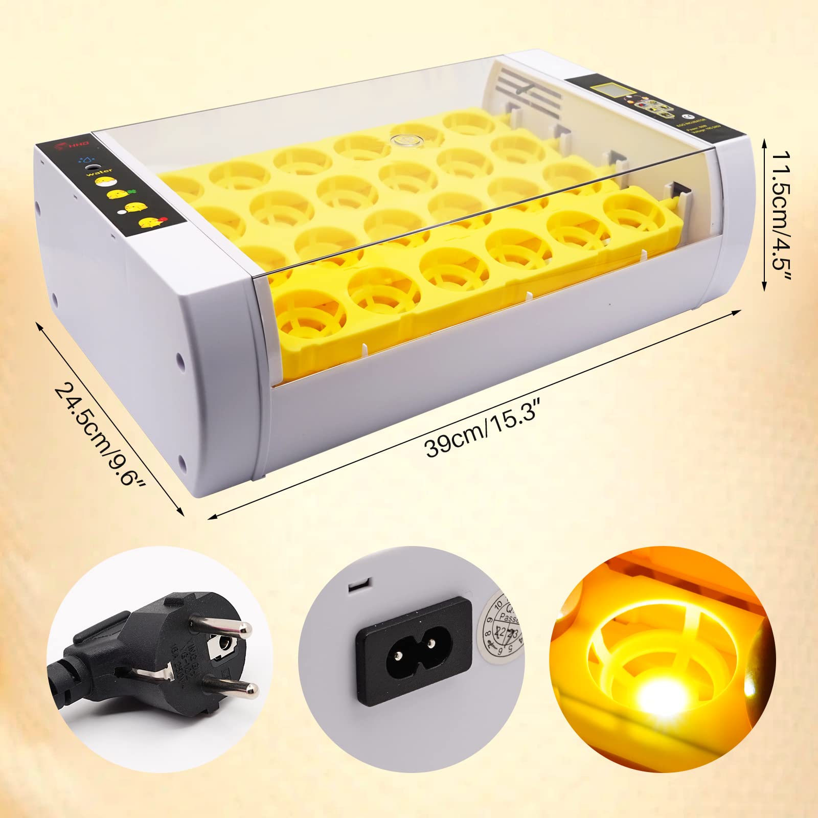 Brutautomat Vollautomatisch 24 Eier Inkubator HüHner mit LED -Eierlicht und Automatisches Temperaturregelungs Brutmaschine Wachteleier Brutkasten HüHner