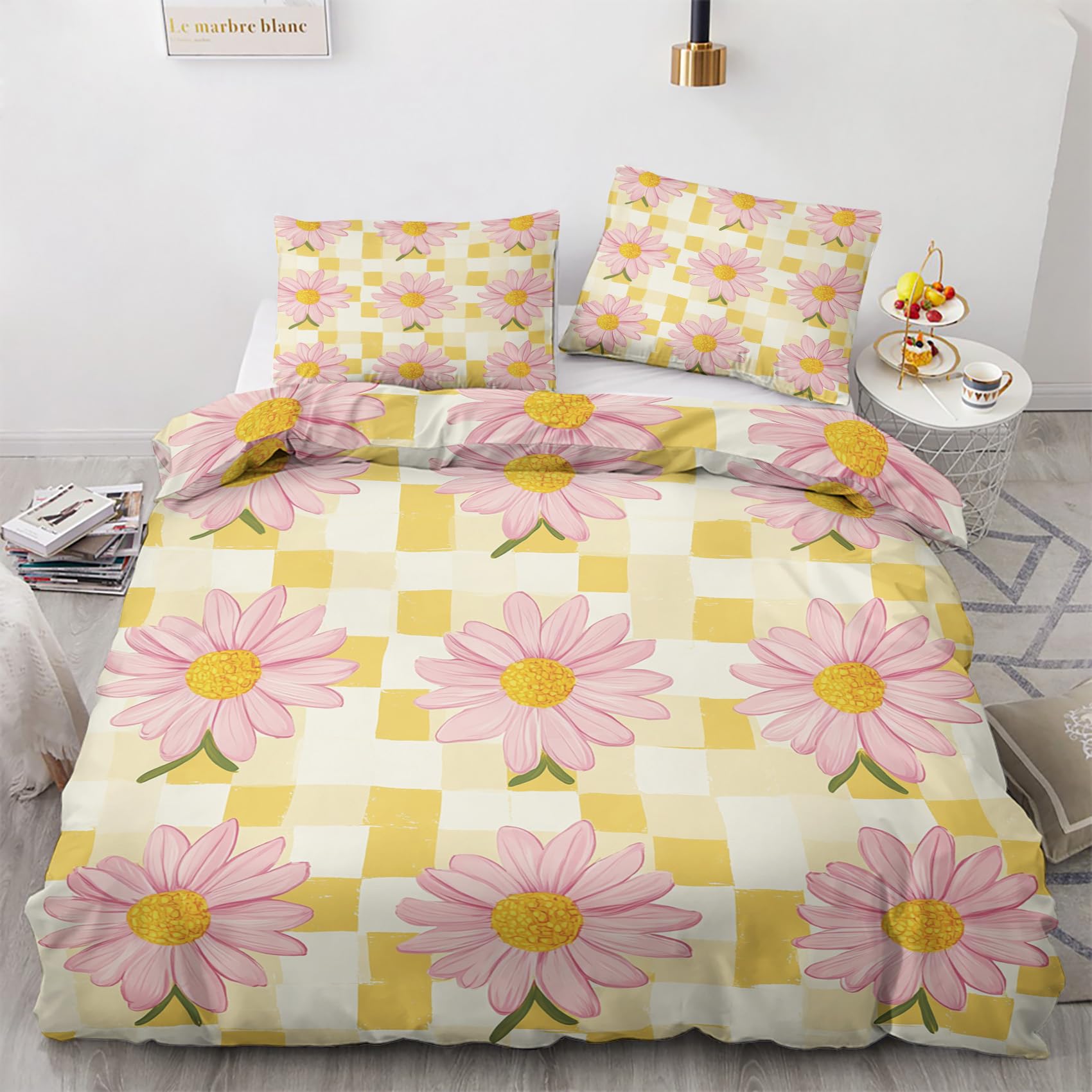 NOGAWA Retro Floral King Size Duvet Cover Sets - Rustic Pink Flower Bedding King - Reversible Quilt Cover & 2 Pillowcases with Zip and Ties, Ultra Soft and Non Iron Brushed Microfibre Bed Set