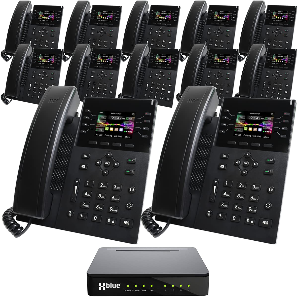 XBLUE QB1 System Bundle with 12 IP8g IP Phones Including Auto Attendant, Voicemail, Cell & Remote Phone Extensions & Call Recording