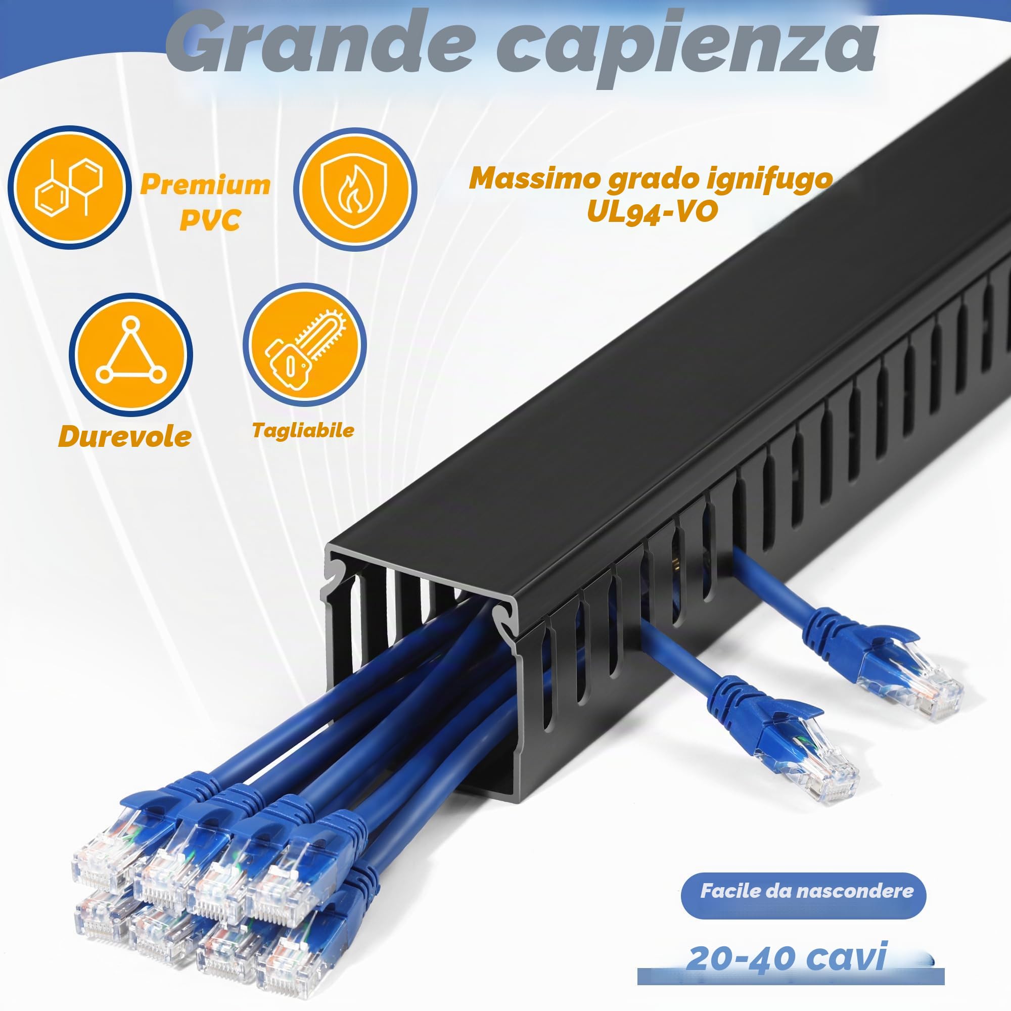 ZhiYo, Canalina professionale per la gestione dei cavi in ​​rack server (altezza 5 cm x larghezza 5 cm), kit da 167,7 cm (4 pezzi da 42 cm), canalina a fessura aperta in PVC, colore nero