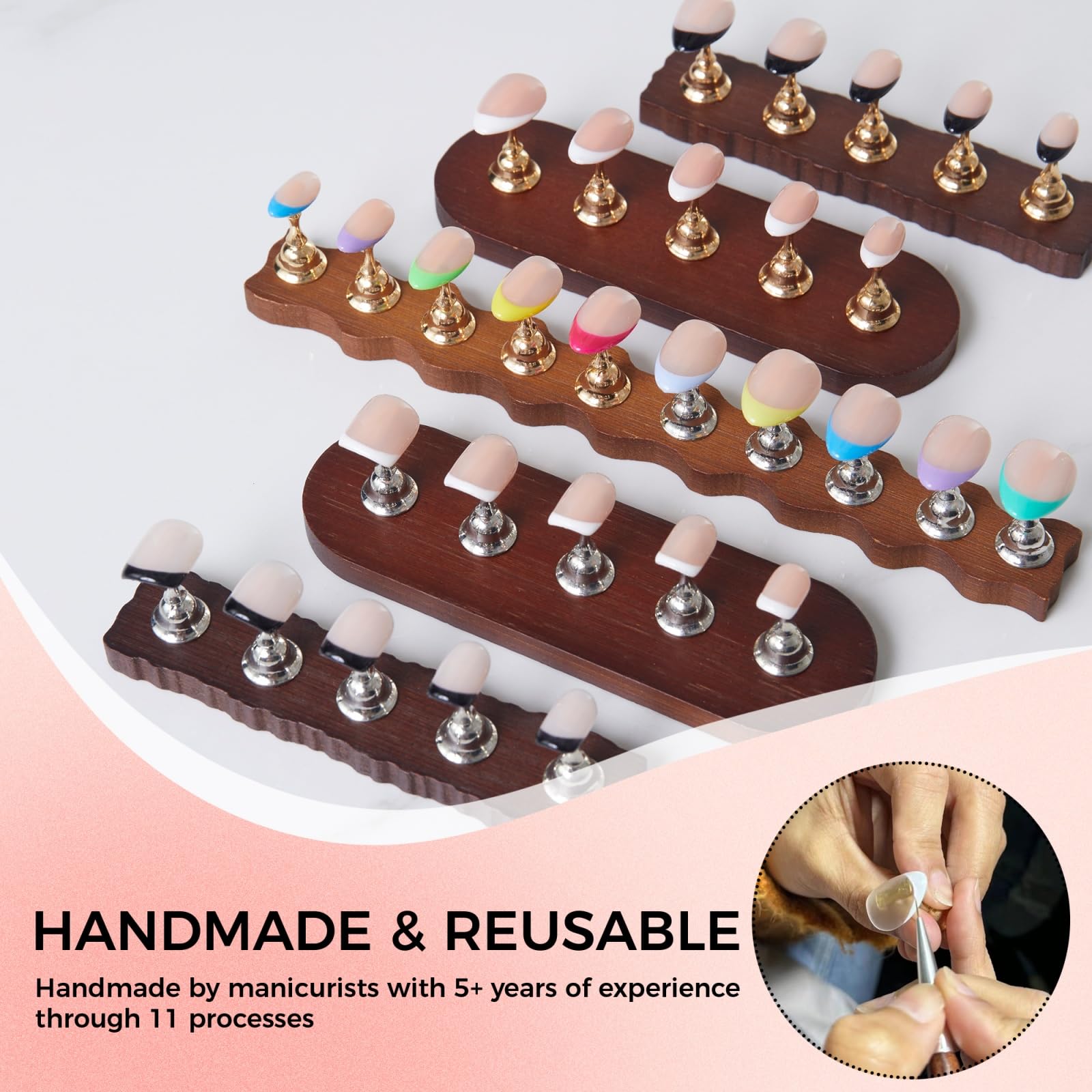 MANITIPS Reusable Handmade Press on Nails Short Square, MANITIPS White French Tip Manicure Fake Nails with Glue, 12 Sizes - 24 Nail Kit