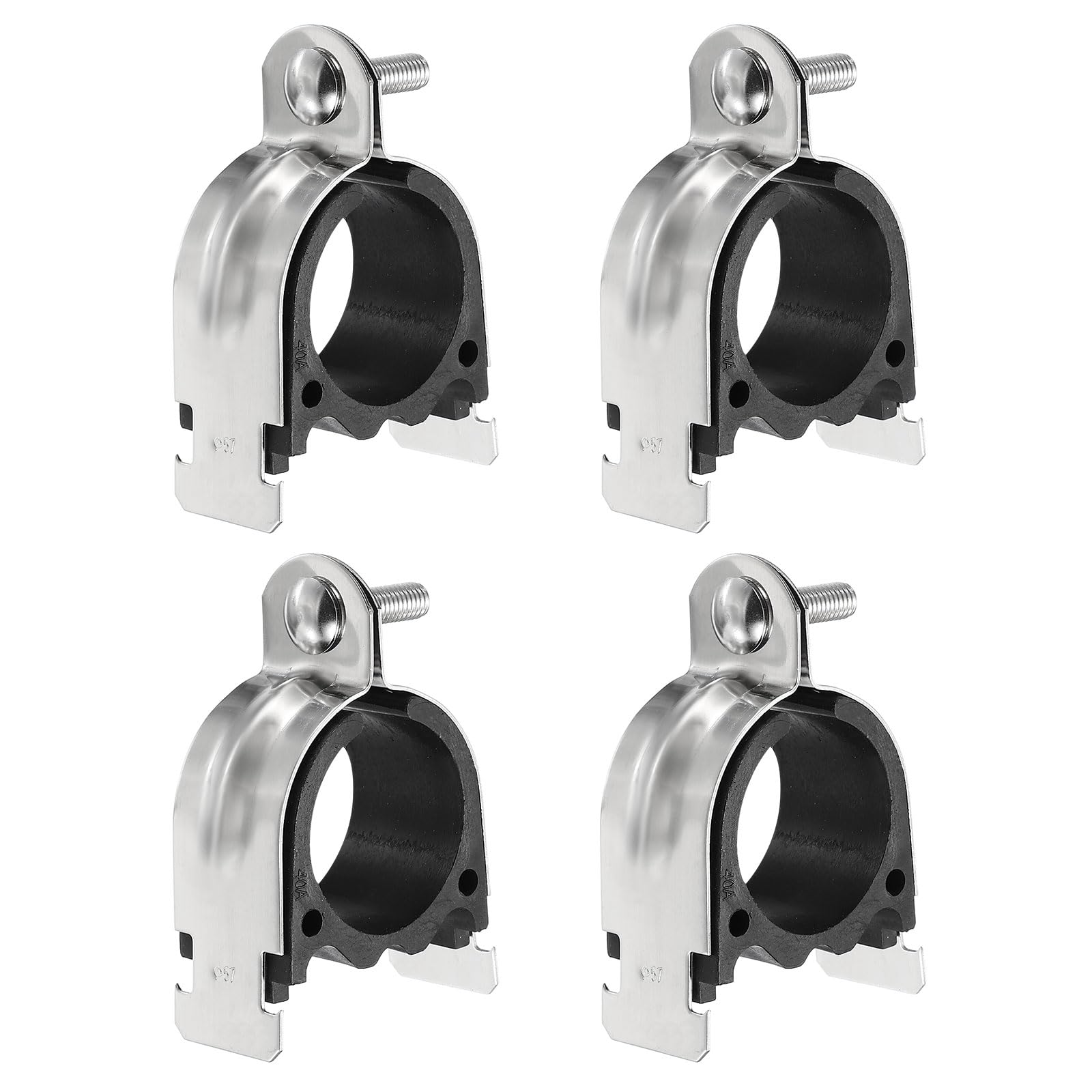 sourcing map 4pcs Rubber Cushion Strut Clamp 1-3/5" Universal 304 Stainless Steel Strut Clamps with Bolt and Nut for Copper PEX Pipe CVPC Tubing, Silver Black โ image 1