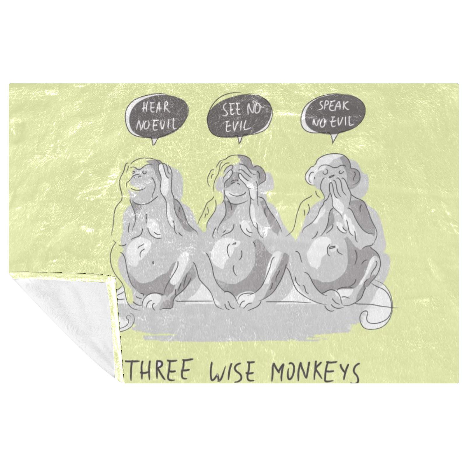 Couverture douce motifs trois singes de la sagesse idée cadeau maison