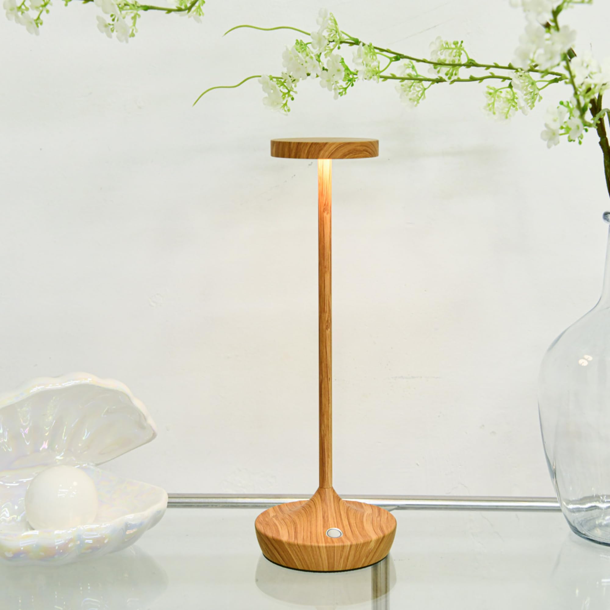 Lámpara de mesa inalámbrica recargable, luz LED de 6000 mAh, funciona con pilas, portátil, táctil, regulable, impermeable, para patio, bar, restaurante, comedor (patrón de bambú)