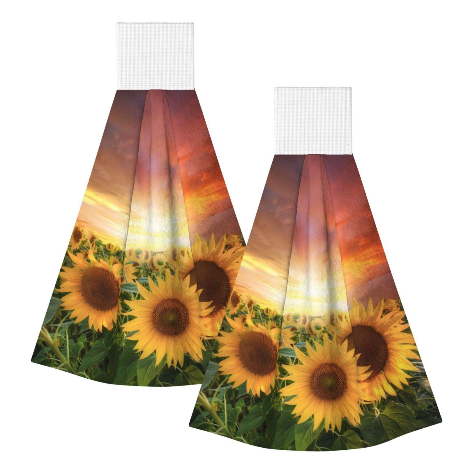 Sunflowers Sunset Sunlight Landscape Highly Absorbent Dish Towels Soft Coral Fleece Wipe