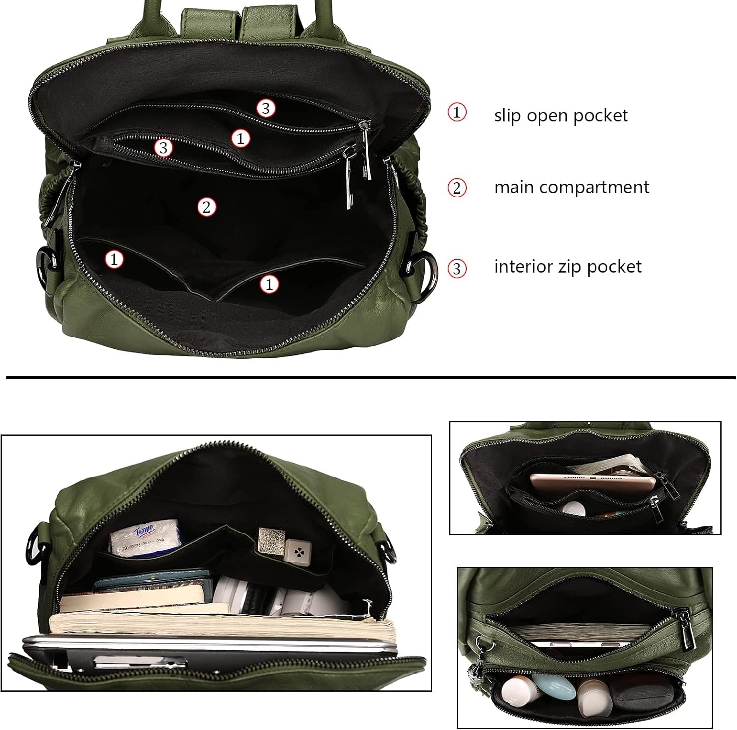 Uromee Backpack Purse for Women Vegan Leather Ladies Fashion Travel Tassel Shoulder Bag Convertible Green bag - Image 4