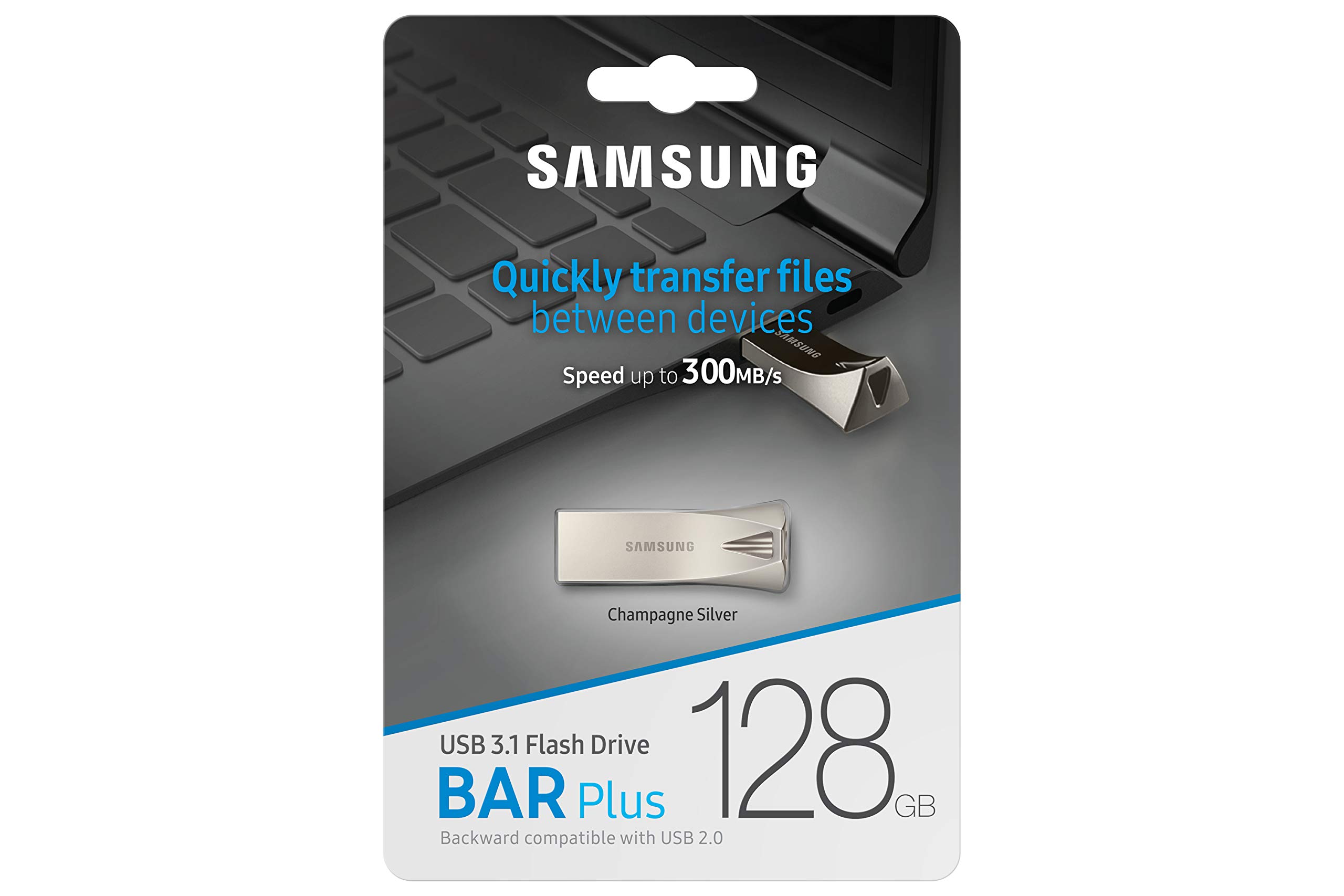 Samsung Memorie MUF-128BE3 Bar Plus USB Flash Drive, USB 3.1, Type-A Fino a 300 MB/s, 128 GB, Argento