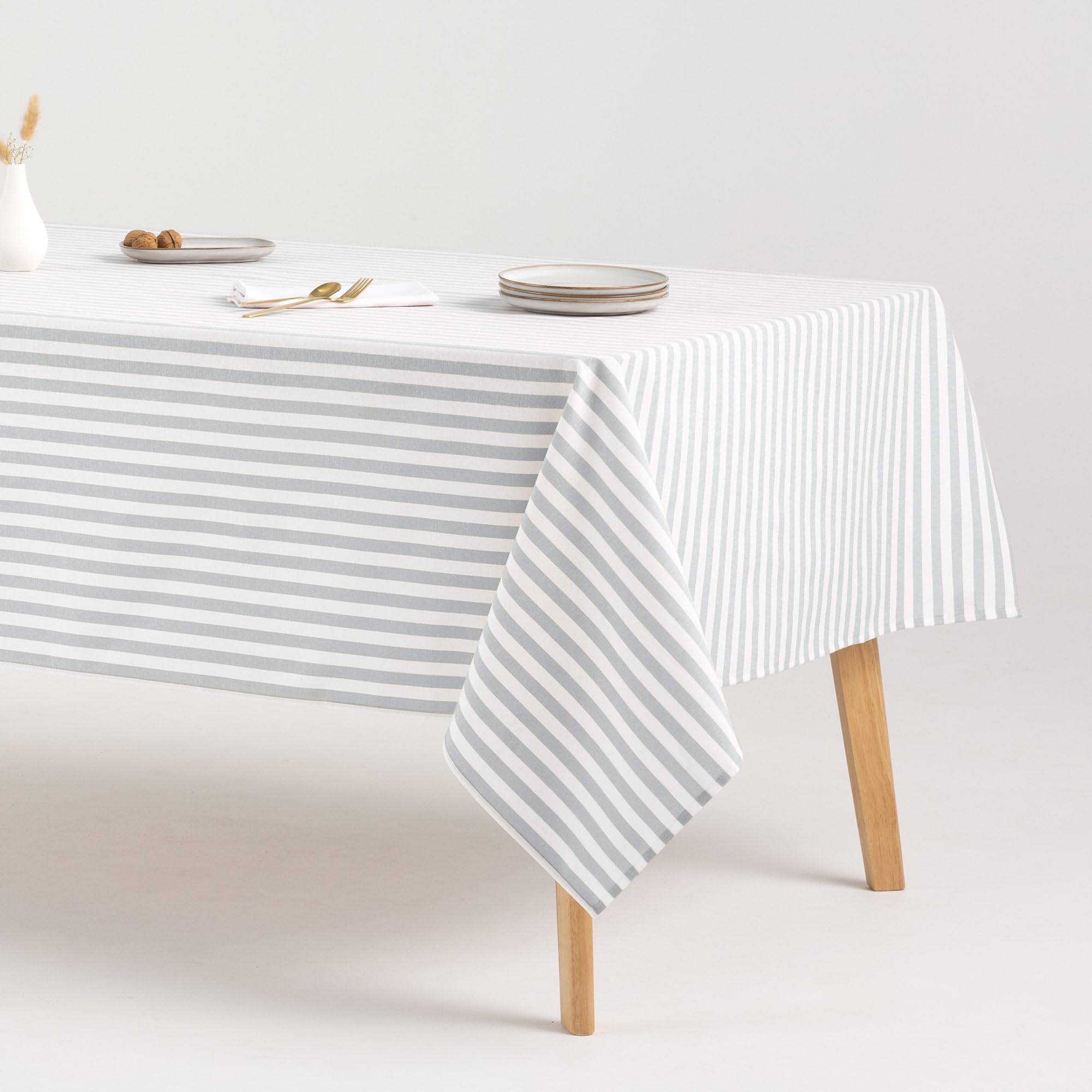 GAMUSI Mantel Antimanchas Rectangular Tela algodón Impermeable Rayas Agua Marina, 140x300 cm